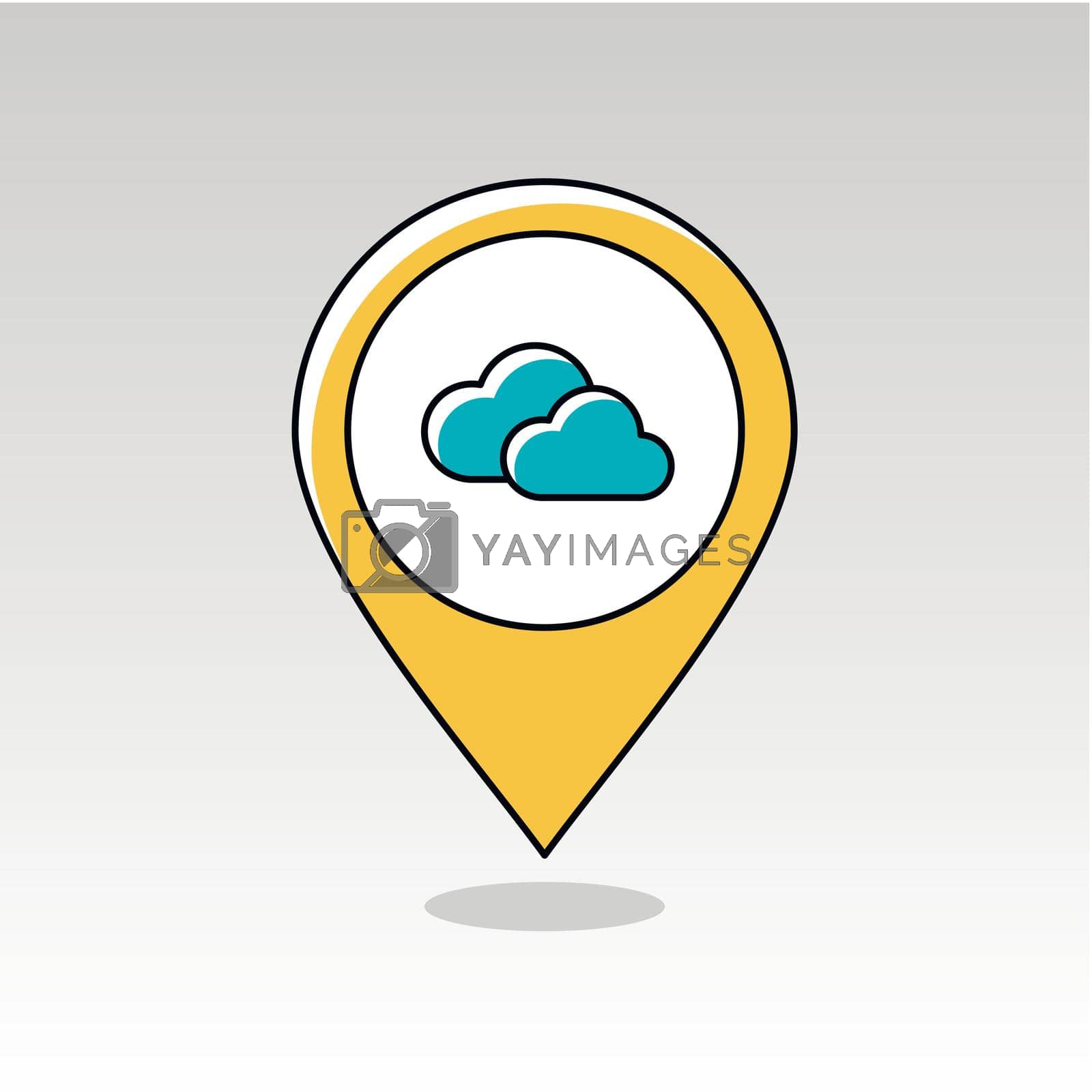 Clouds outline pin map icon. Map pointer. Map markers. Meteorology. Weather. Vector illustration eps 10