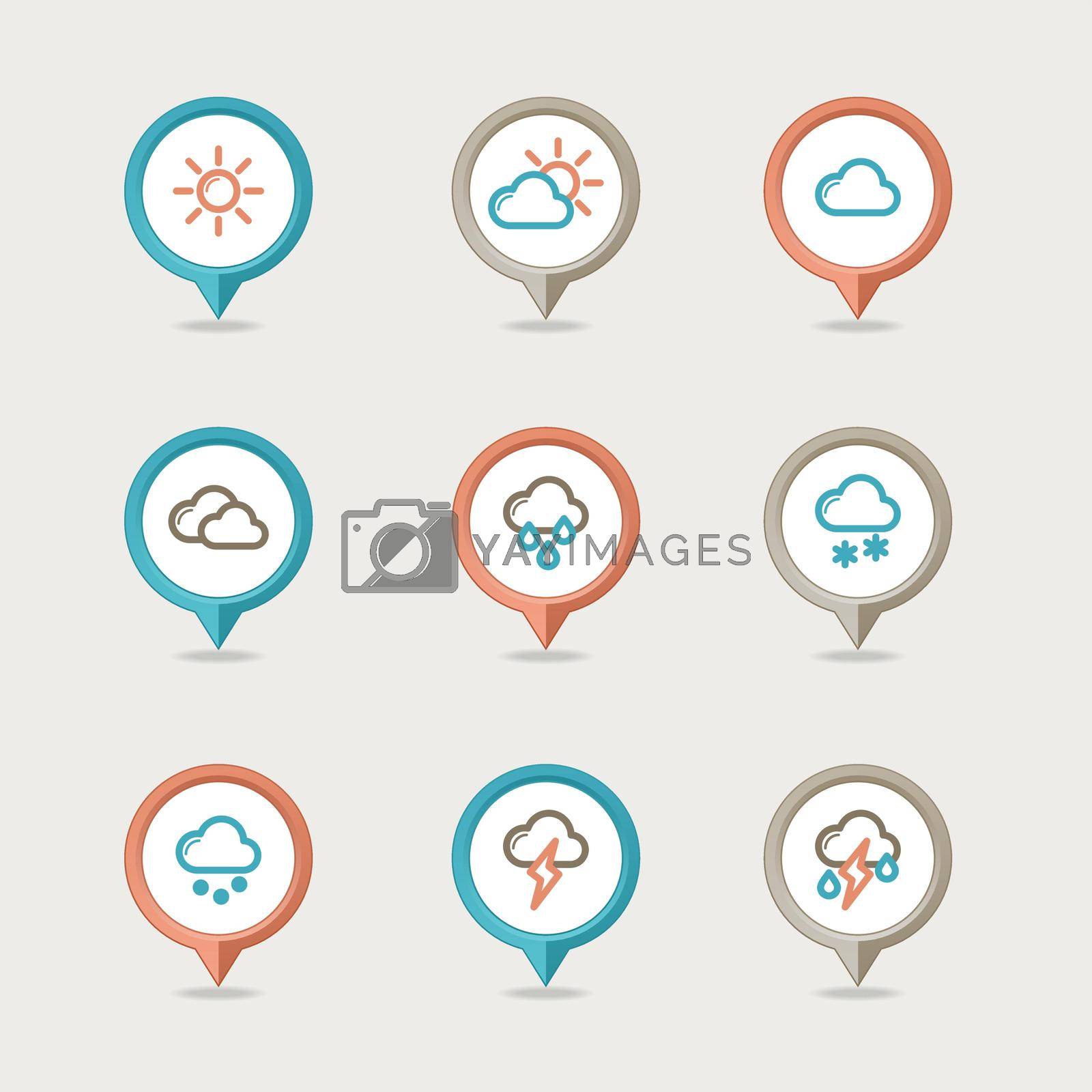 Mapping pins icon weather set EPS 10