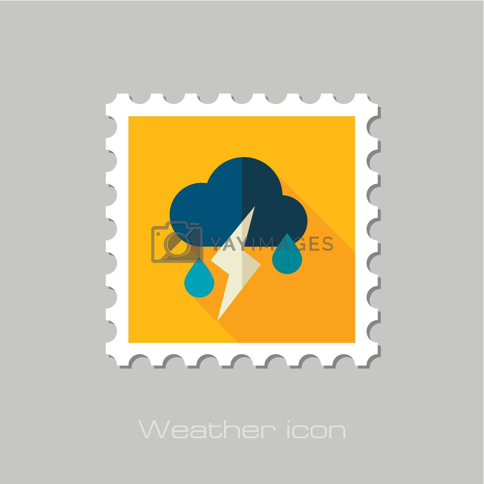 Cloud Rain Lightning flat stamp. Meteorology. Weather. Vector illustration eps 10