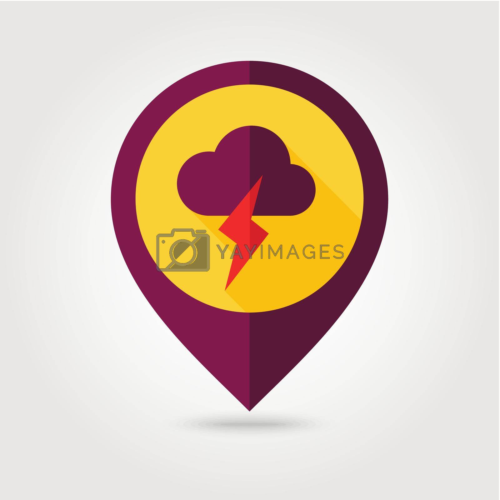 Cloud Lightning flat pin map icon. Map pointer. Map markers. Meteorology. Weather. Vector illustration eps 10