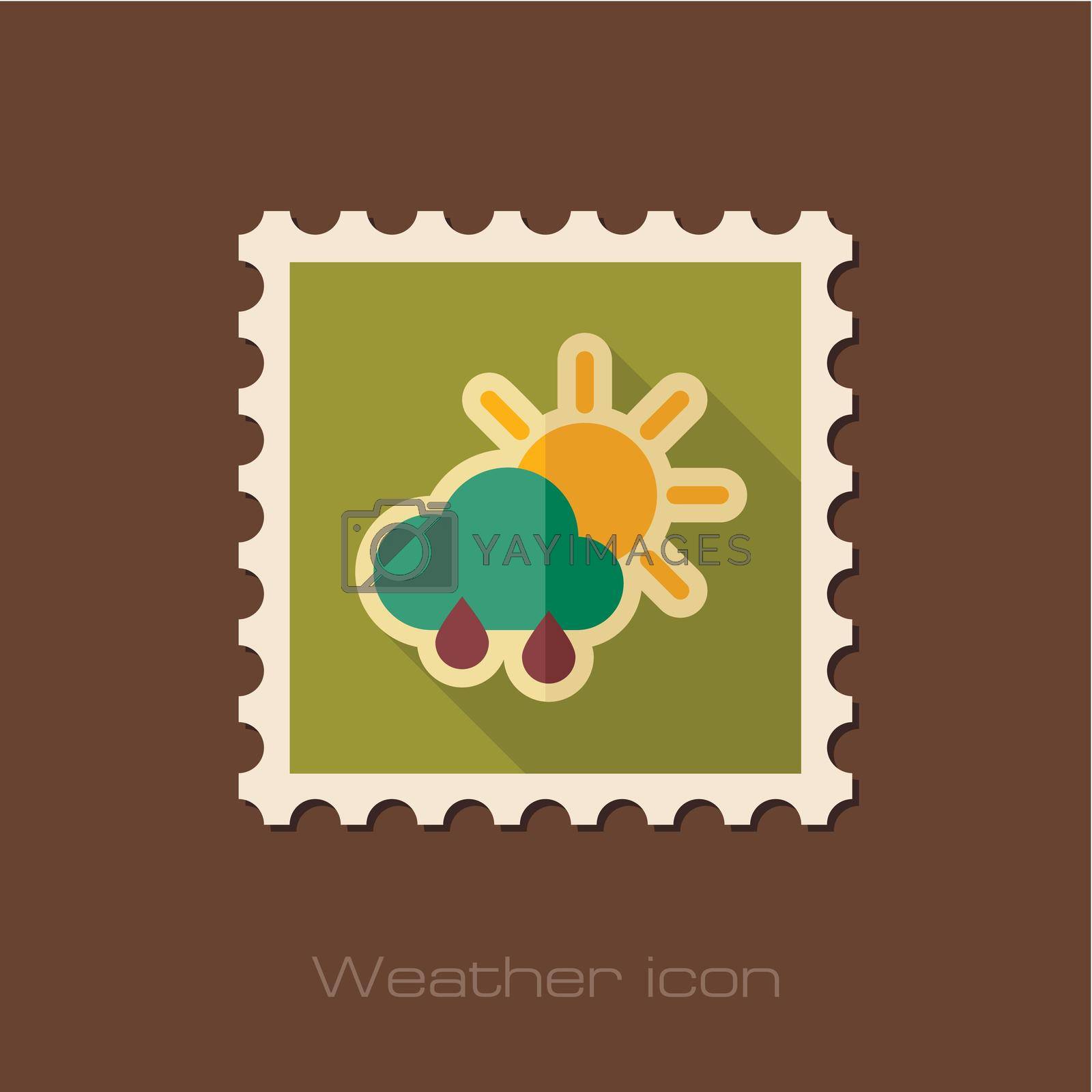 Sun with Rain Cloud flat stamp. Meteorology. Weather. Vector illustration eps 10
