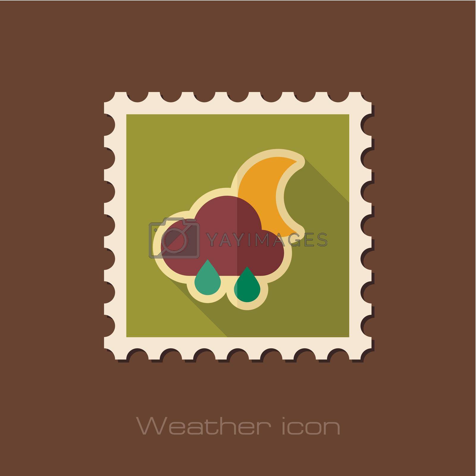 Rain Cloud Moon flat stamp. Sleep dreams symbol. Meteorology. Weather. Vector illustration eps 10