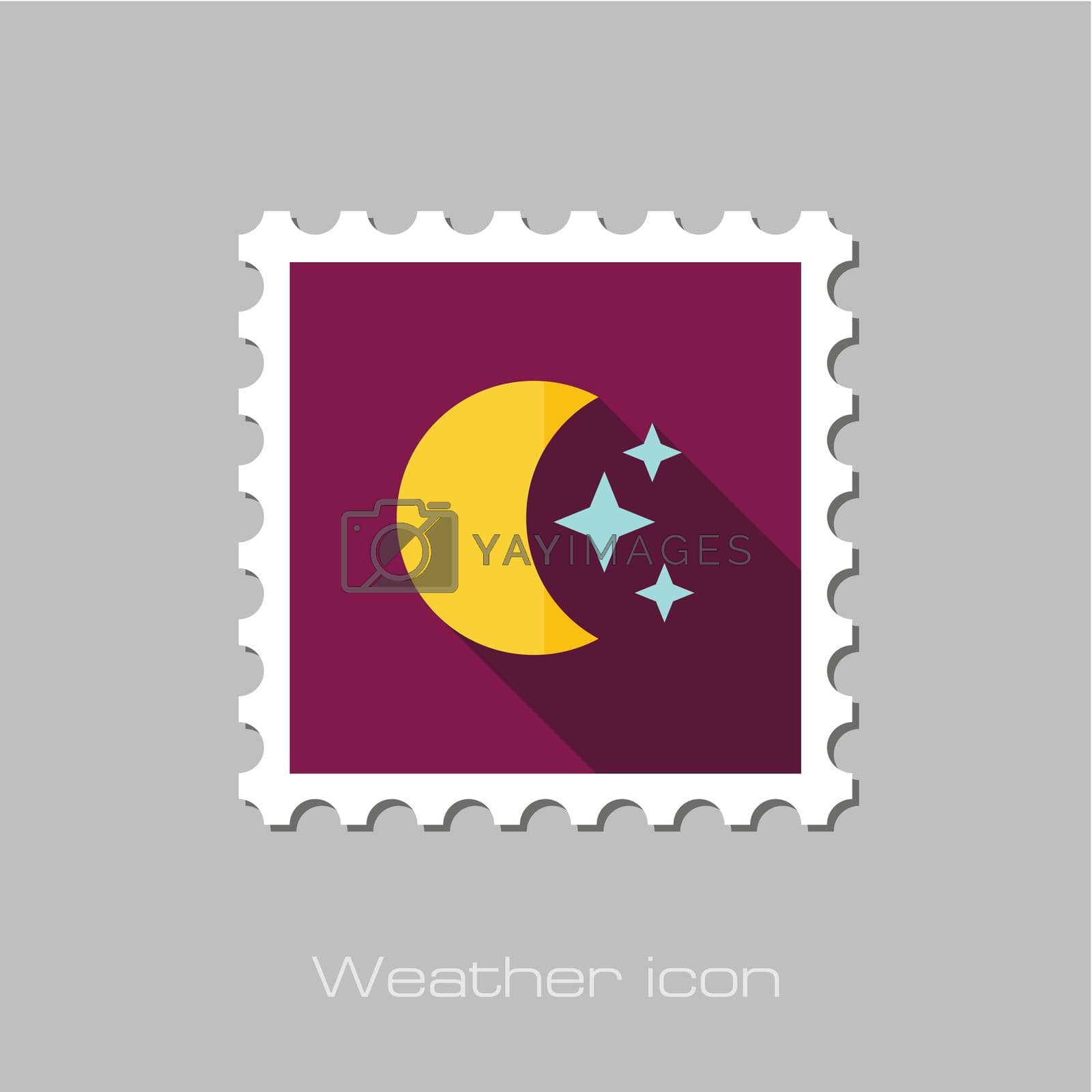 Moon and stars flat stamp. Sleep dreams symbol. Meteorology. Weather. Vector illustration eps 10