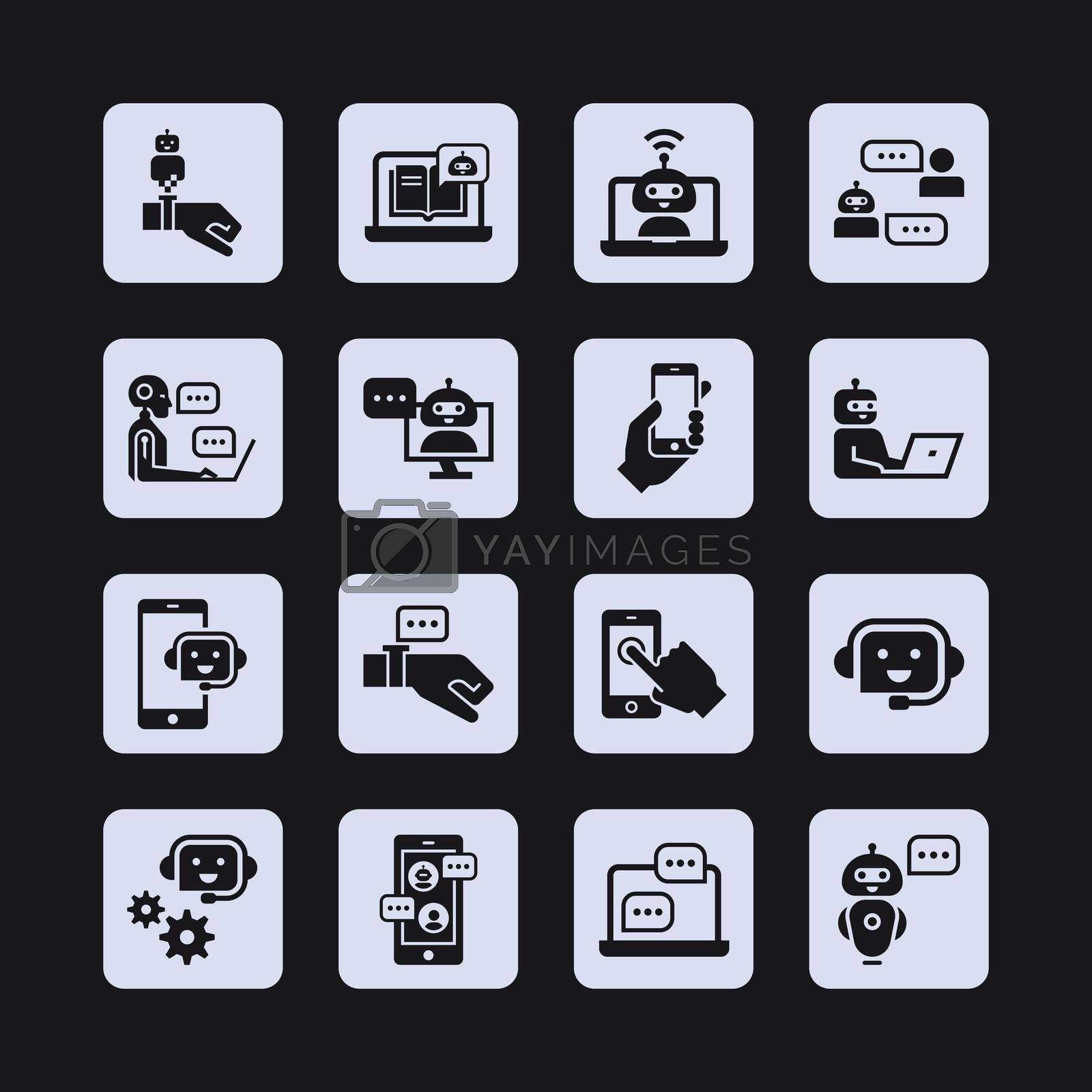 Communication smart technologies vector icon set in glyph style. Vector illustration