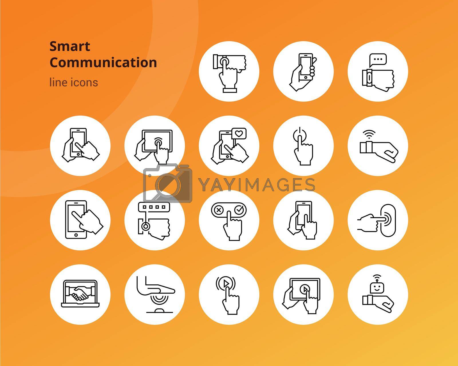 Icon set of hands holding a communication device. Contact symbol. Modern Thick Line Style. Vector illustration EPS 10.