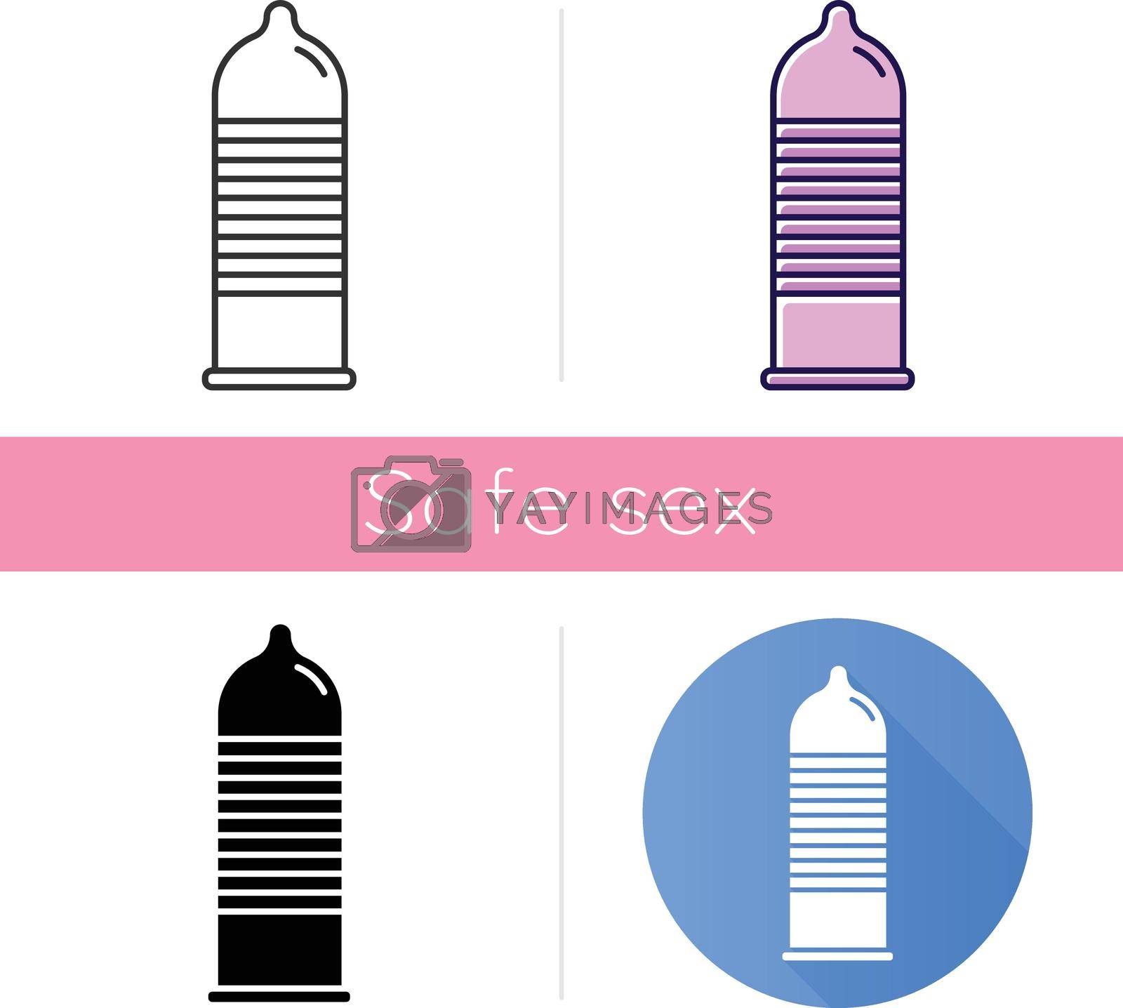 Royalty free image of Ribbed condom icon. Female, male contraceptive for safe sex. Protected intercourse. Preservative. Pregnancy prevention. Flat design, linear and color styles. Isolated vector illustrations by bsd