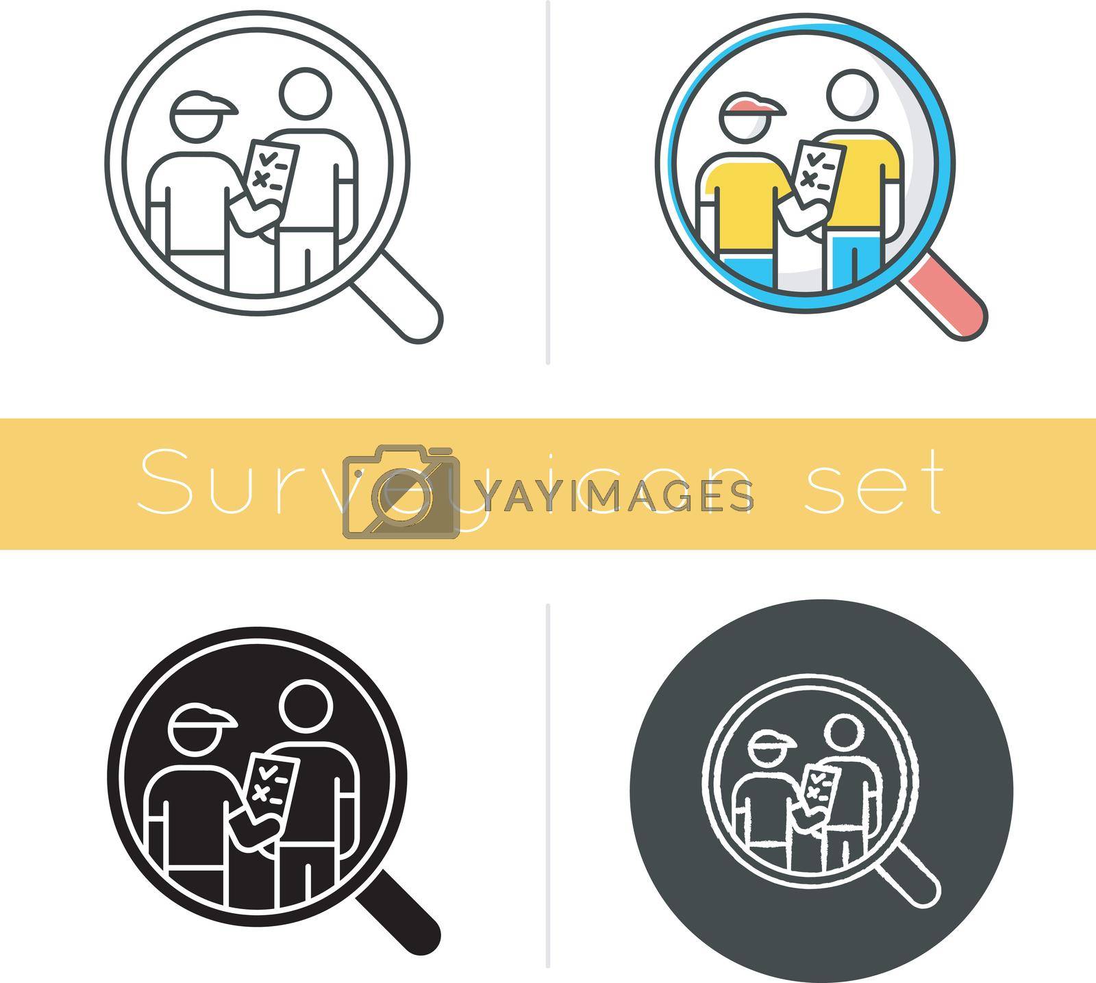 Royalty free image of Personal interview survey icon. Face-to-face poll. Social research. Customer satisfaction. Feedback. Data collection. Glyph design, linear, chalk and color styles. Isolated vector illustrations by bsd