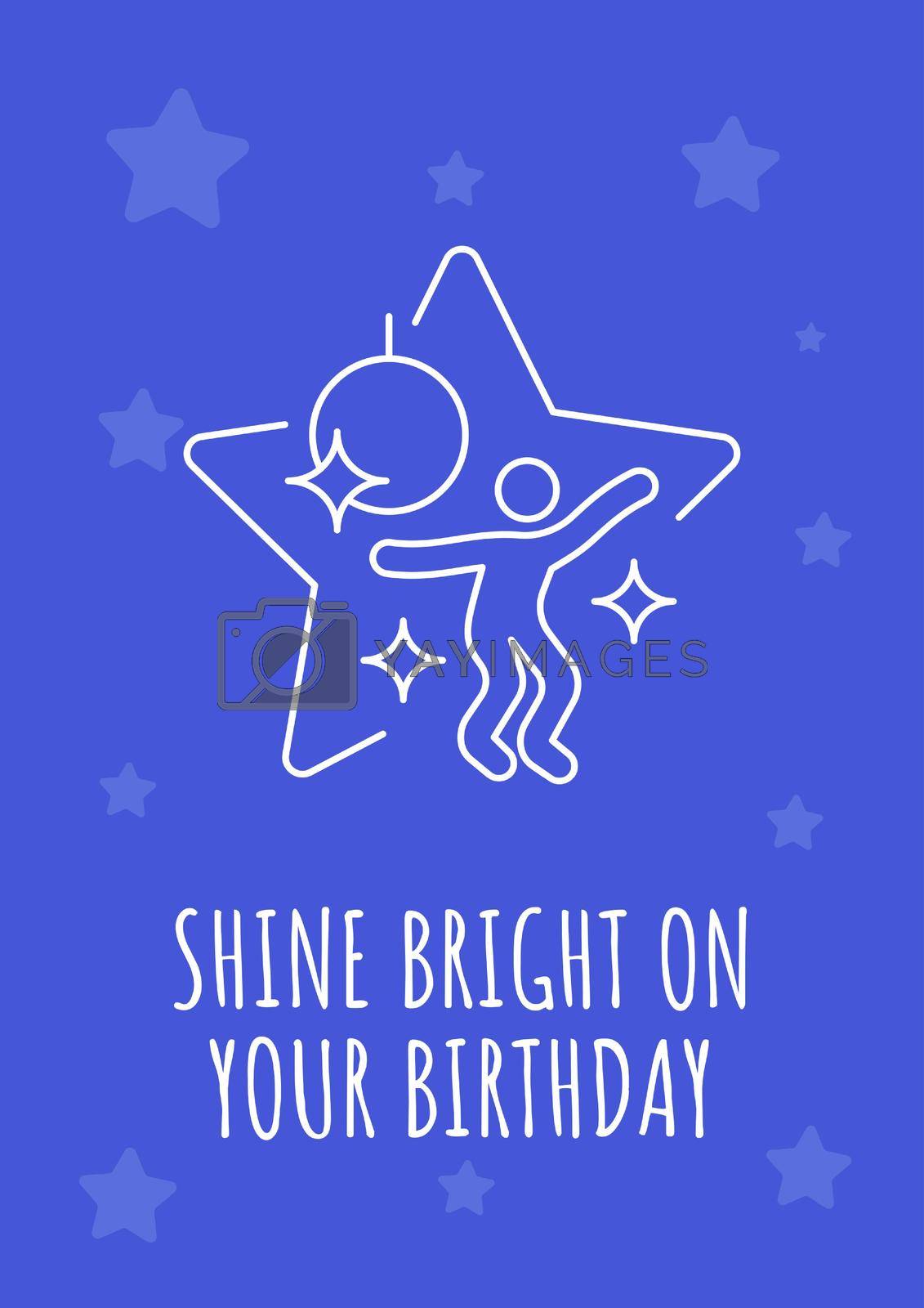 Birthday celebration with sparklers postcard with linear glyph icon. Greeting card with decorative vector design. Simple style poster with creative lineart illustration. Flyer with holiday wish