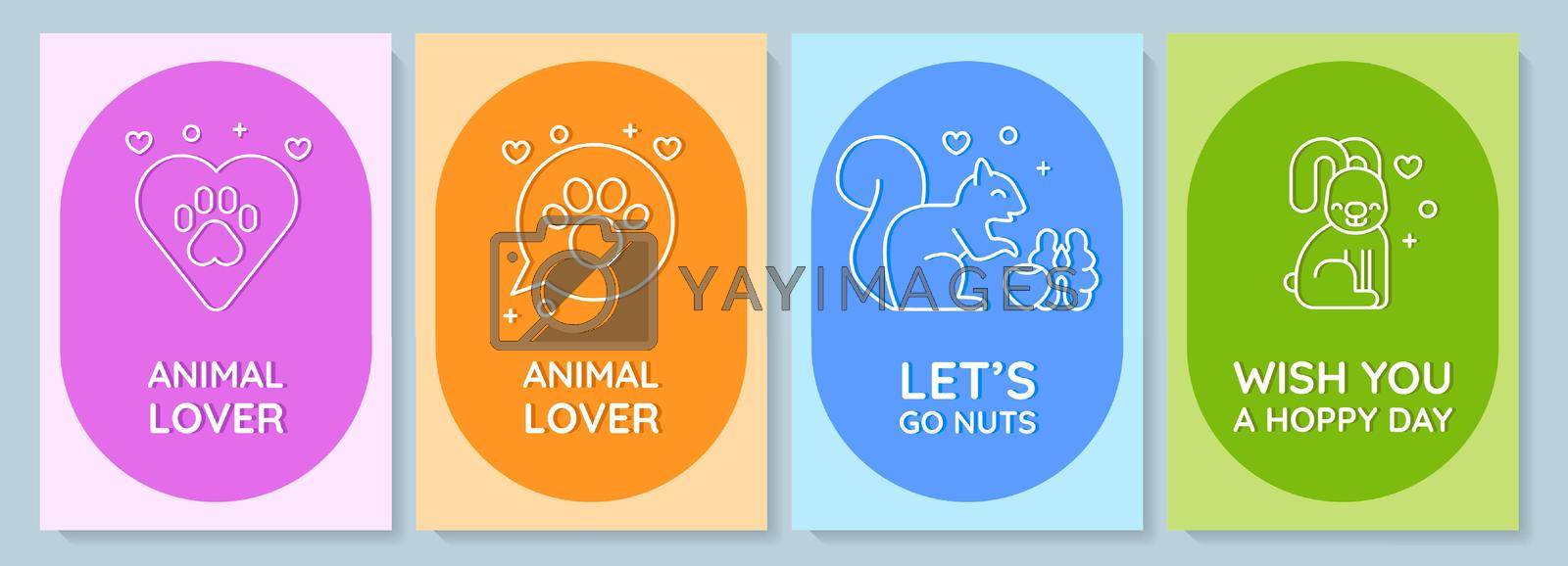 Love your pet day celebration postcard with linear glyph icon set. Greeting card with decorative vector design. Simple style poster with creative lineart illustration. Flyer with holiday wish