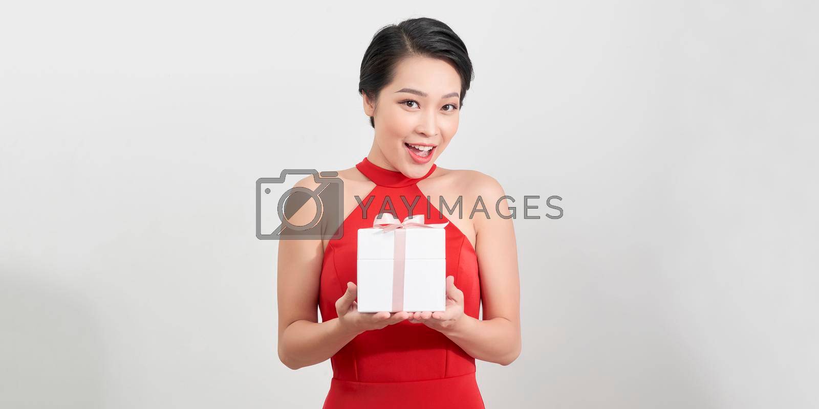 Cheerful woman with gifts joy smile party celebration