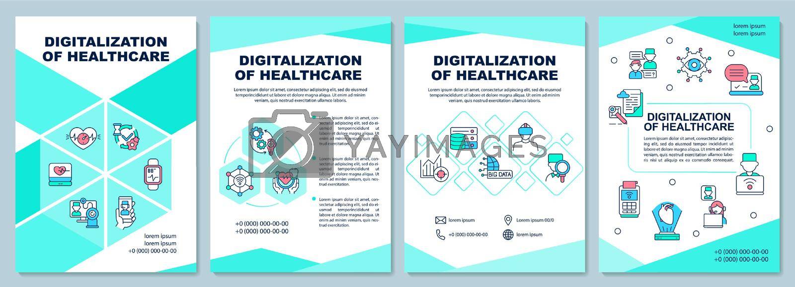 Digitalization of healthcare brochure template. Medical technology. Flyer, booklet, leaflet print, cover design with linear icons. Vector layouts for presentation, annual reports, advertisement pages
