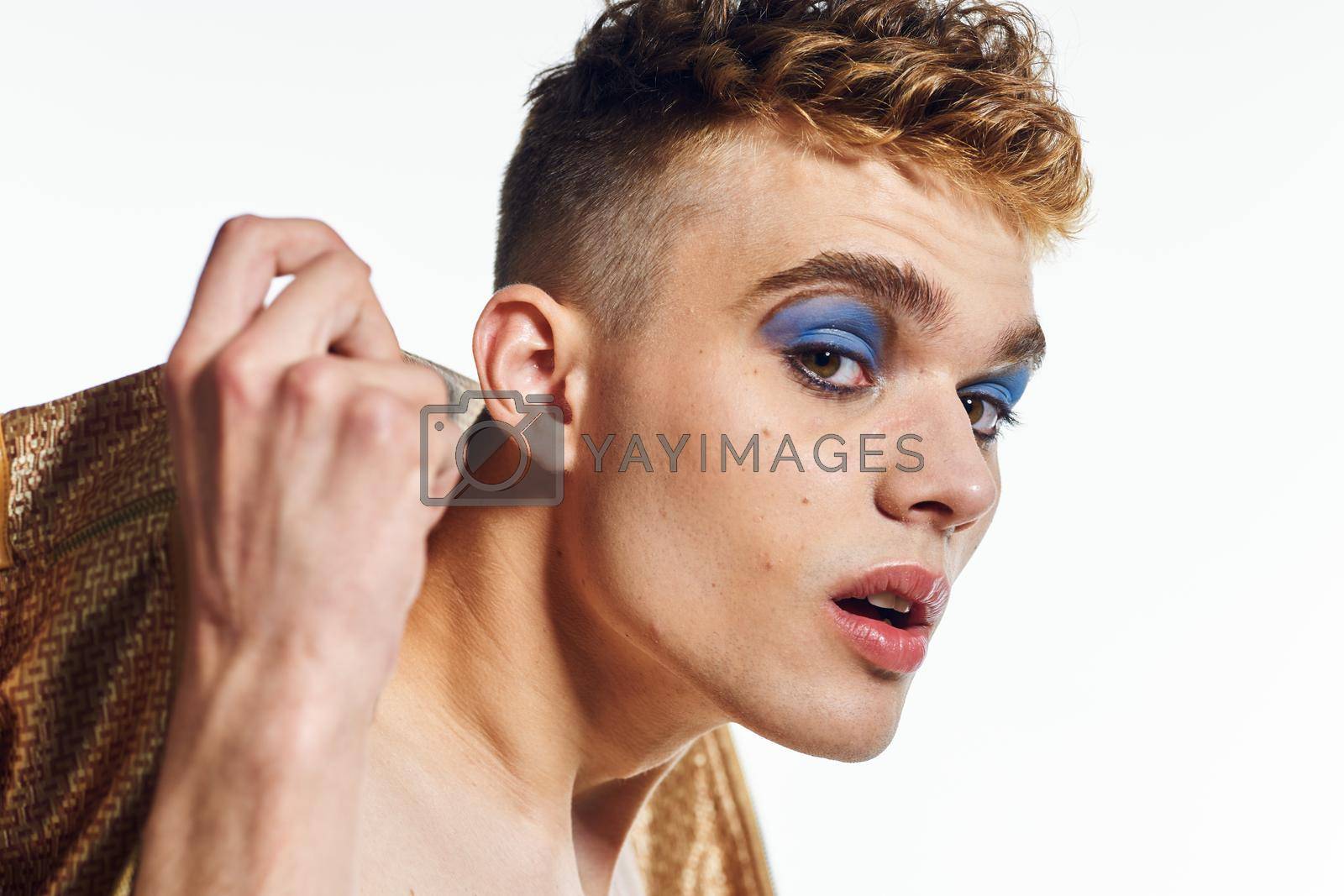 male transgender female makeup fashion posing studio. High quality photo
