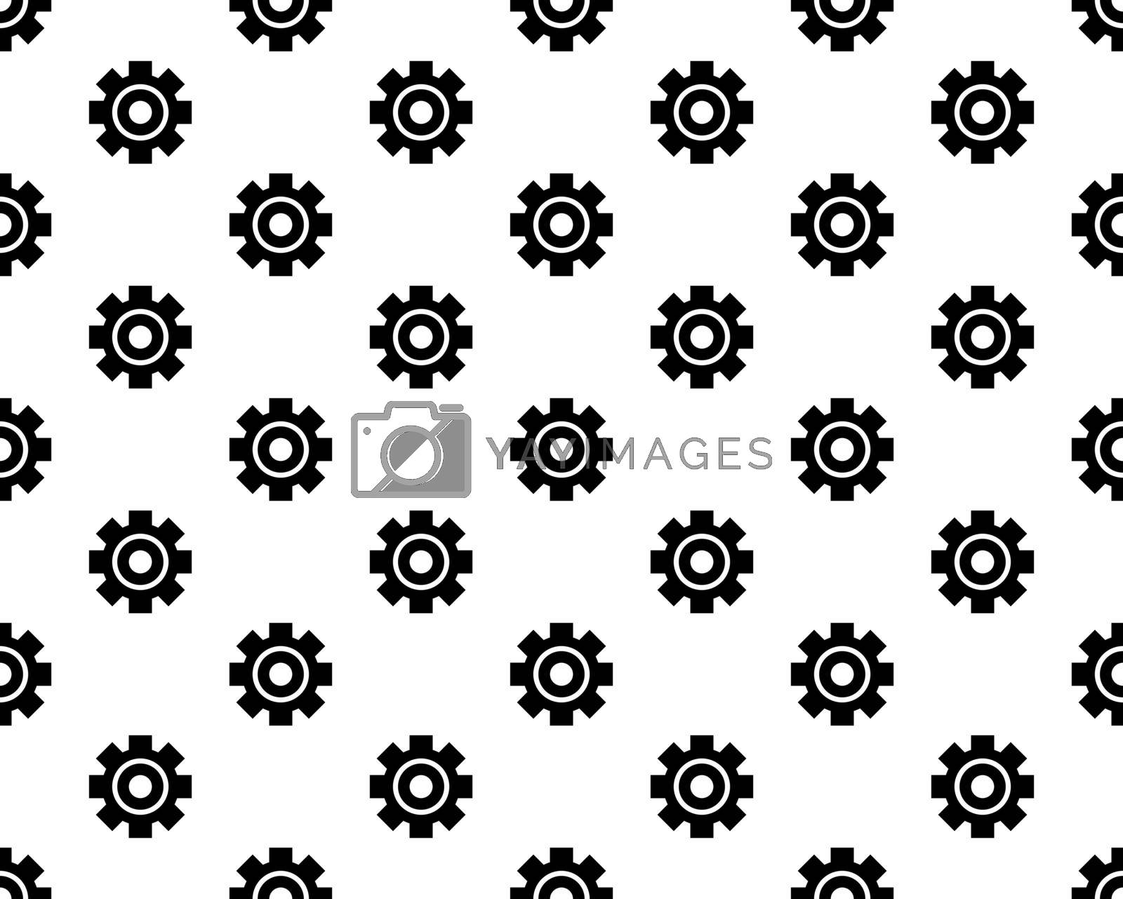 Black contour gears seamless vector texture background, seamless pattern . Gear icon isolated on white.