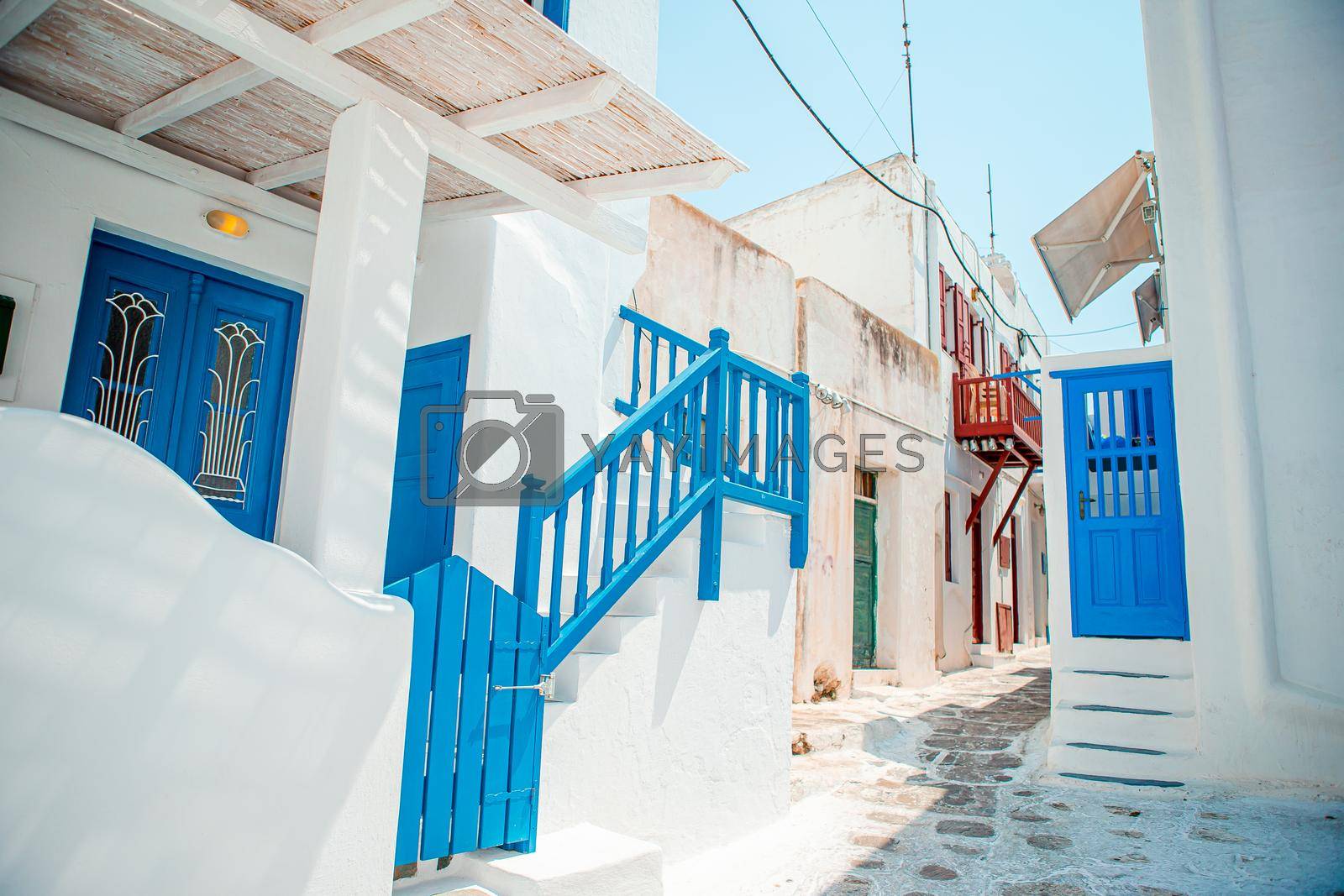 Royalty free image of Typical blue door with blue door. Greece, Mykonos by travnikovstudio