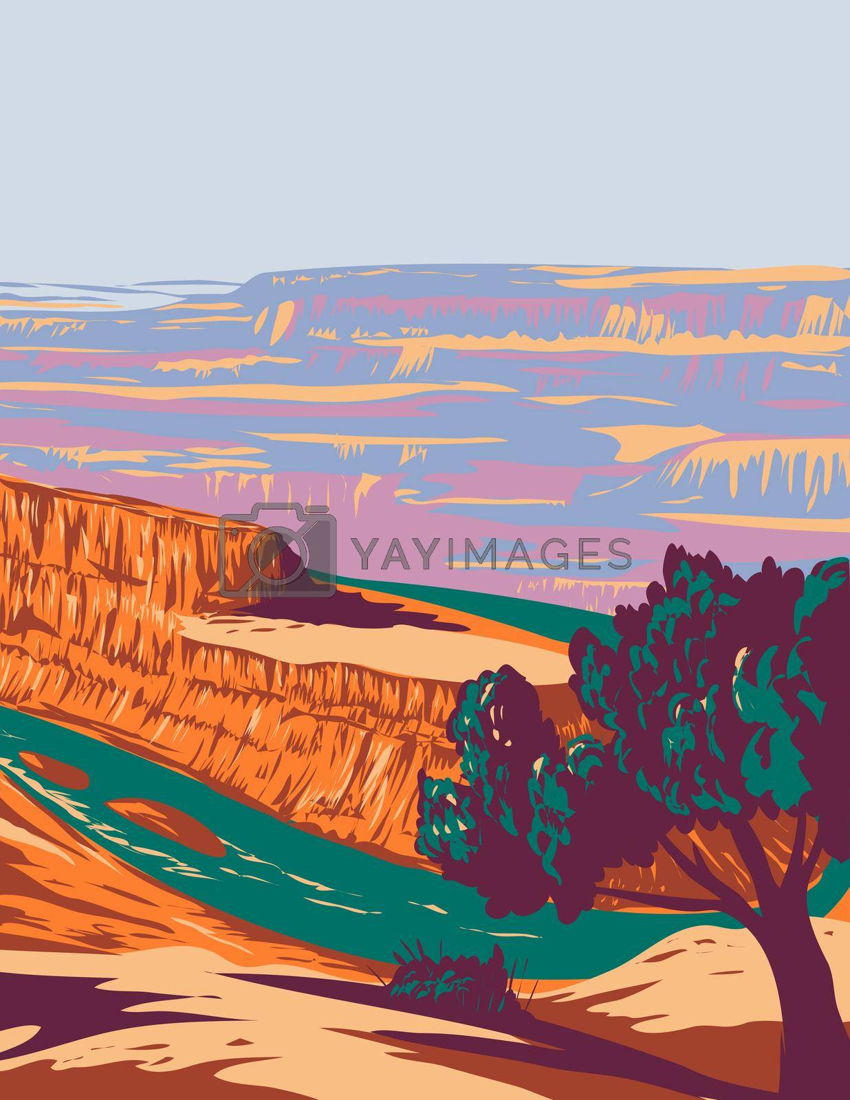 Royalty free image of Dead Horse Point State Park with overlook of Colorado River and Canyonlands National Park Utah USA WPA Poster Art by patrimonio