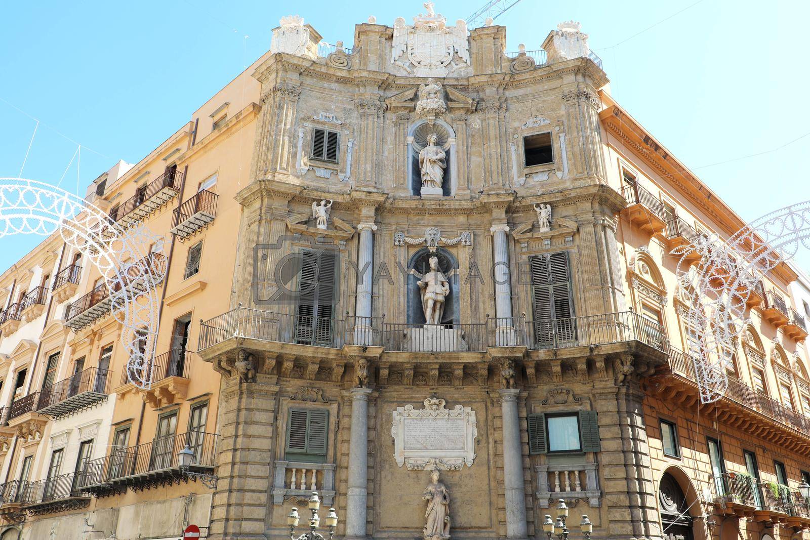PALERMO, ITALY - JULY 05, 2020: Quattro Canti (four corners) in Palermo, Sicily, Italy