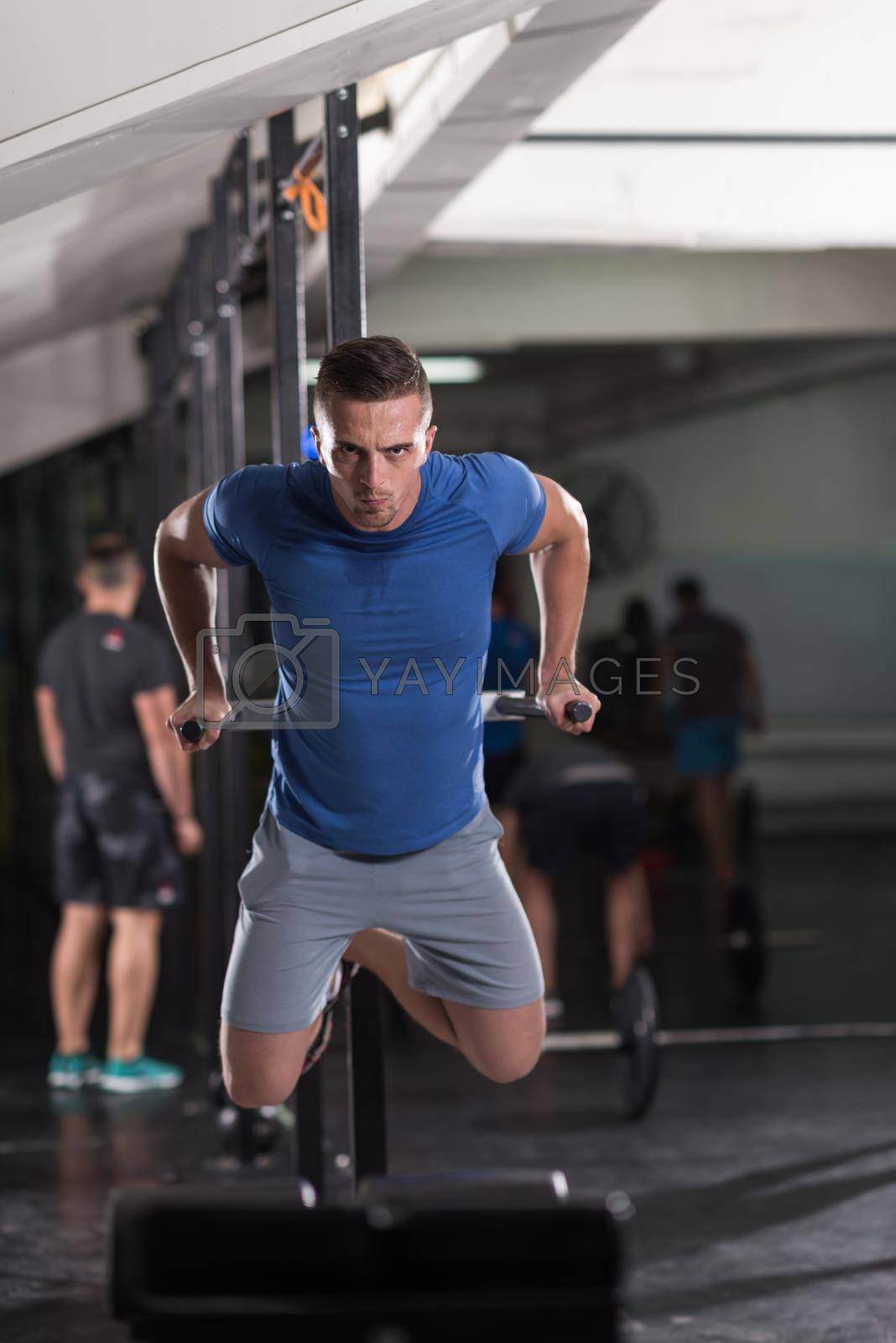 Royalty free image of man doing exercises parallel bars by dotshock