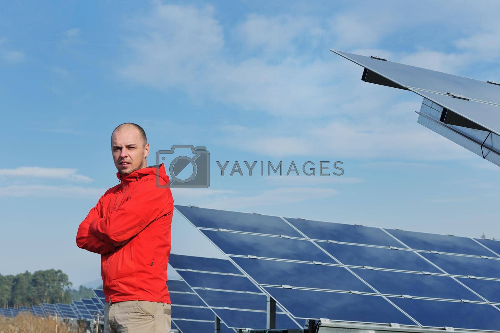Royalty free image of Male solar panel engineer at work place by dotshock