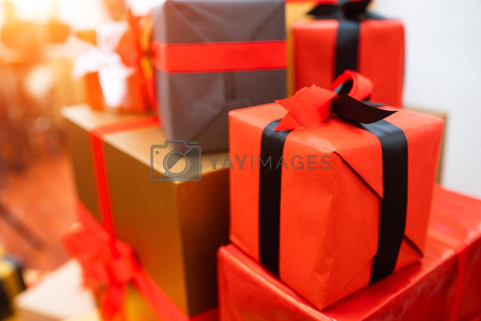 Royalty free image of Gift boxes with ribbons of different colors by teksomolika