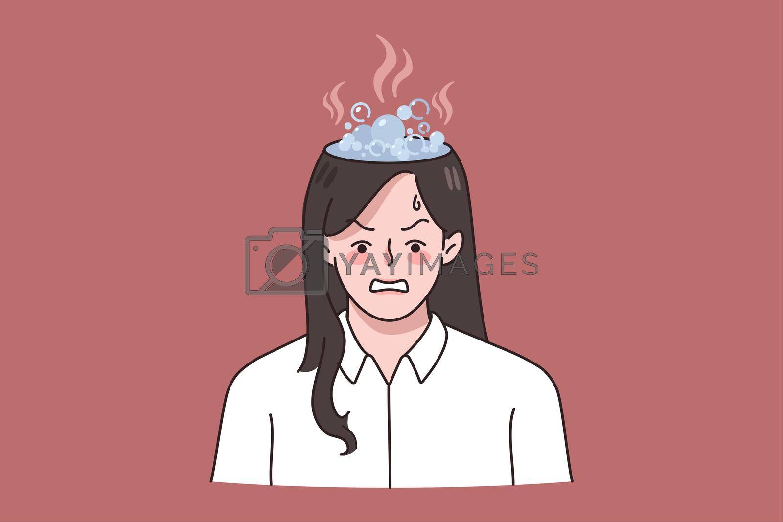 Royalty free image of Stressed businesswoman with burning head suffer from burnout by Vasilyeva
