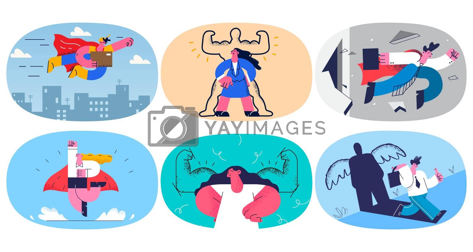 Royalty free image of Set of workers as superheroes show leadership by Vasilyeu