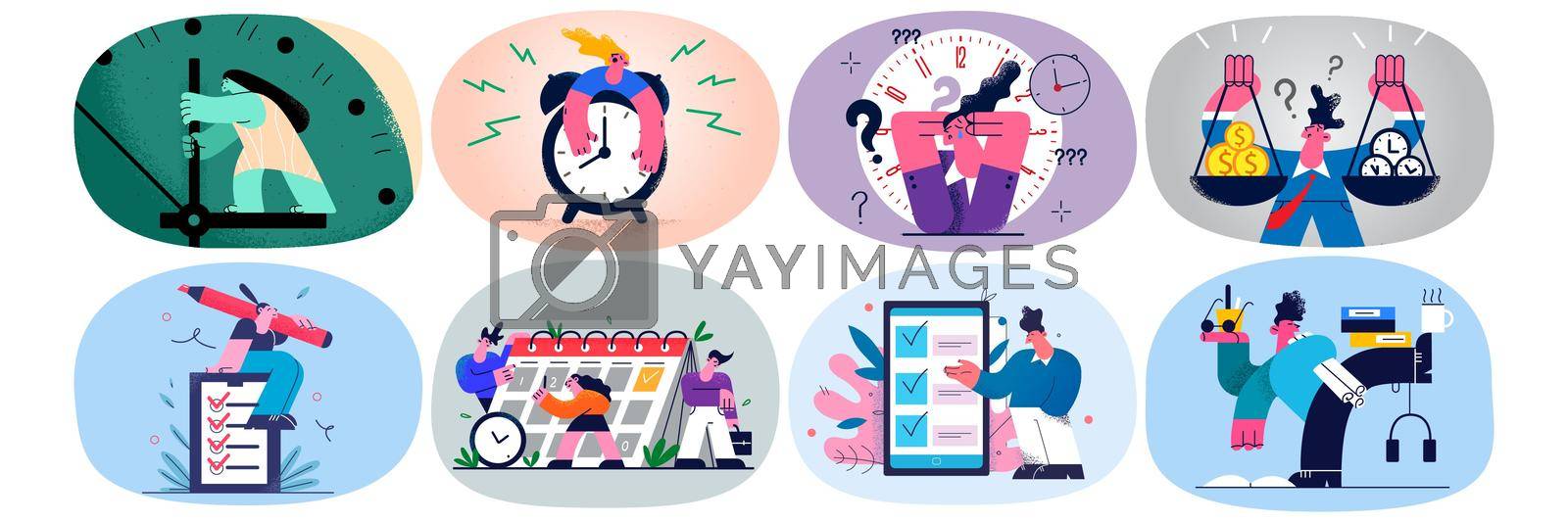 Royalty free image of Set of diverse people overwhelmed with tasks by Vasilyeu