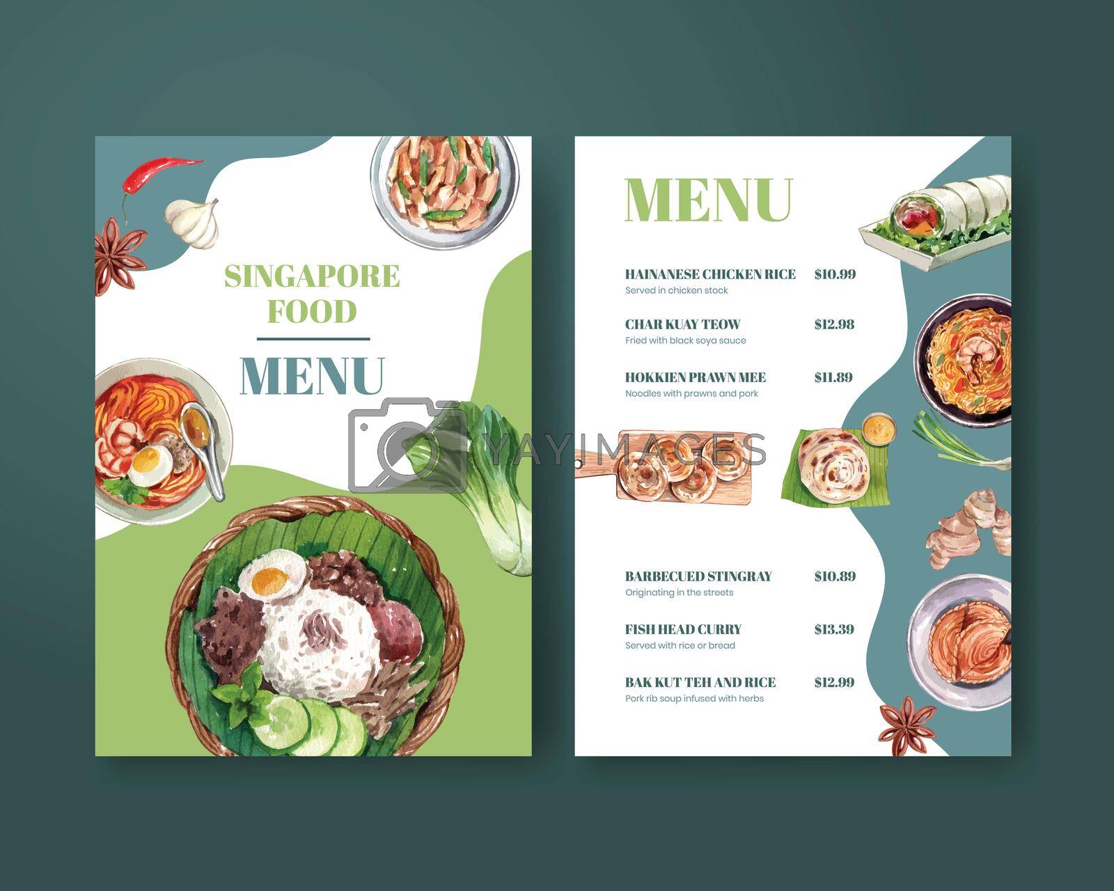 Menu template with Singapore cuisine concept,watercolor style
