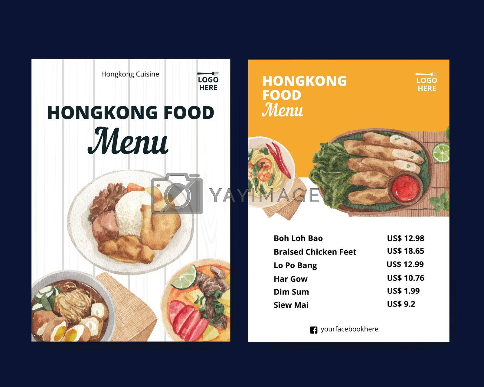 Menu template with Hong Kong food concept,watercolor style
