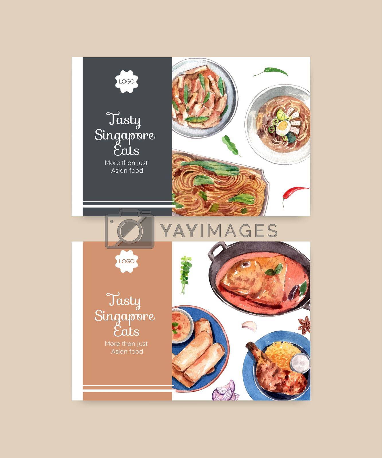 Facebook template with Singapore cuisine concept,watercolor style
