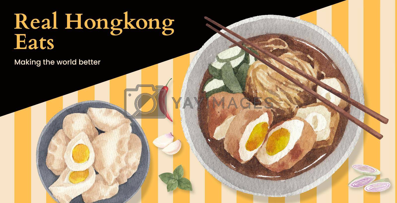 Billboard template with Hong Kong food concept,watercolor style
