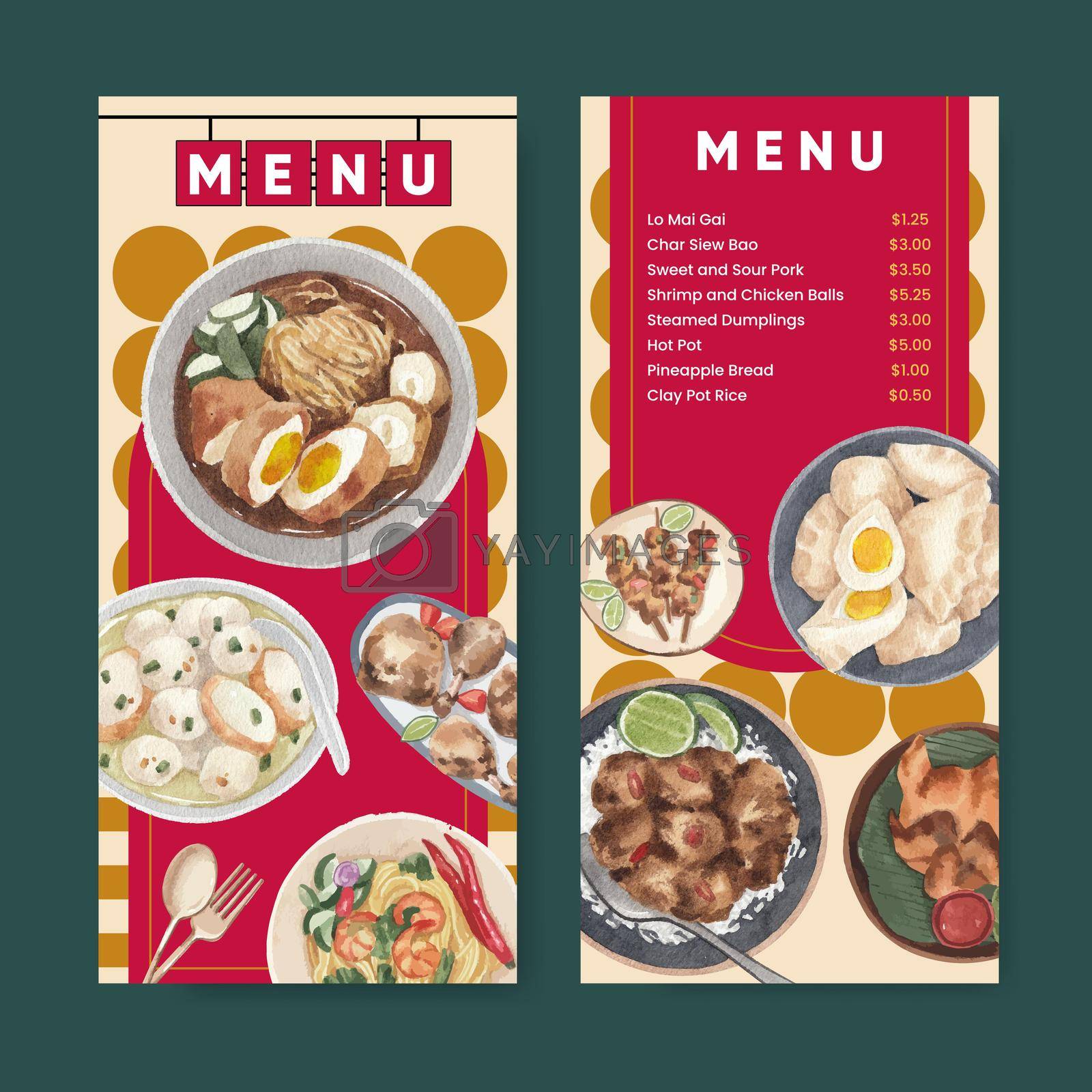 Flyer template with Hong Kong food concept,watercolor style
