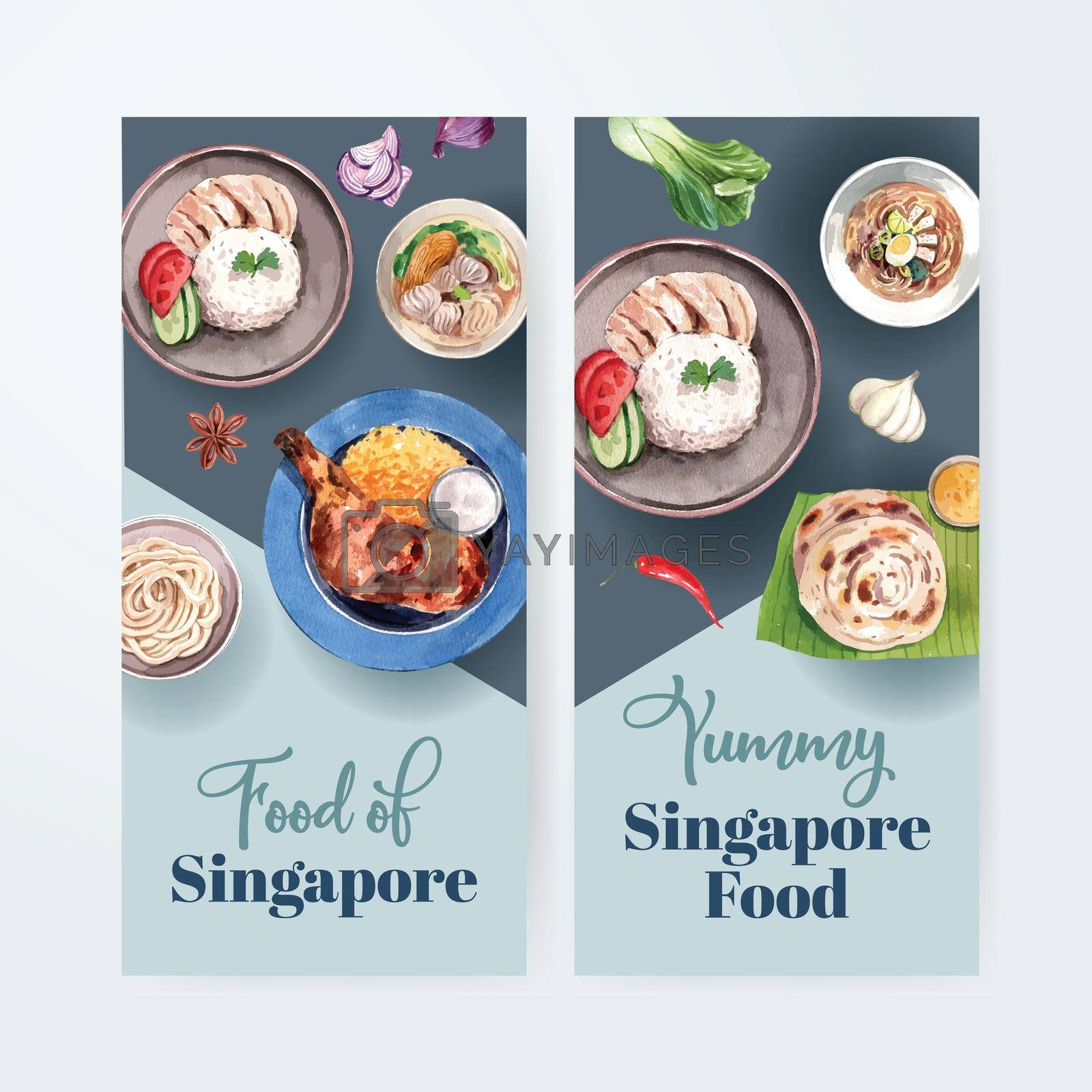 Flyer template with Singapore cuisine concept,watercolor style
