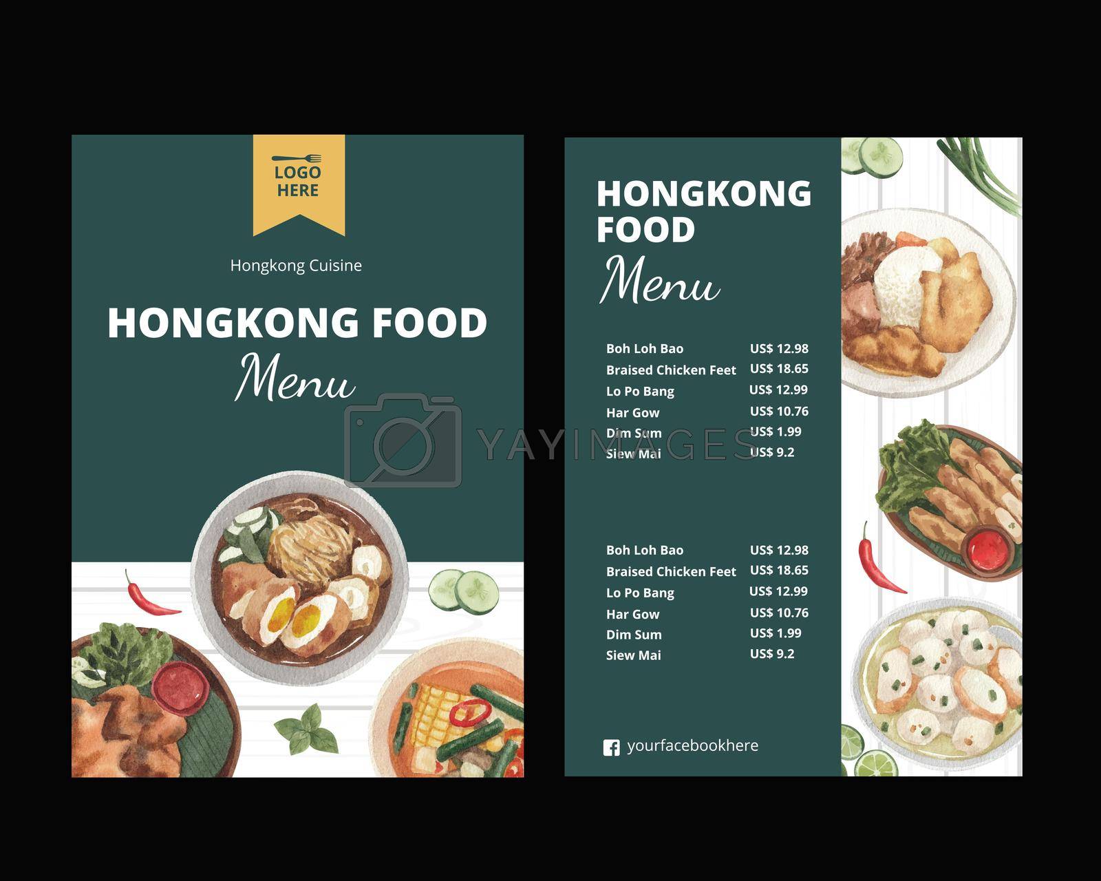 Menu template with Hong Kong food concept,watercolor style
