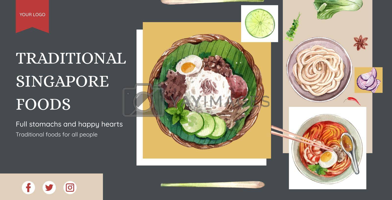 Royalty free image of Billboard template with Singapore cuisine concept,watercolor style by Photographeeasia