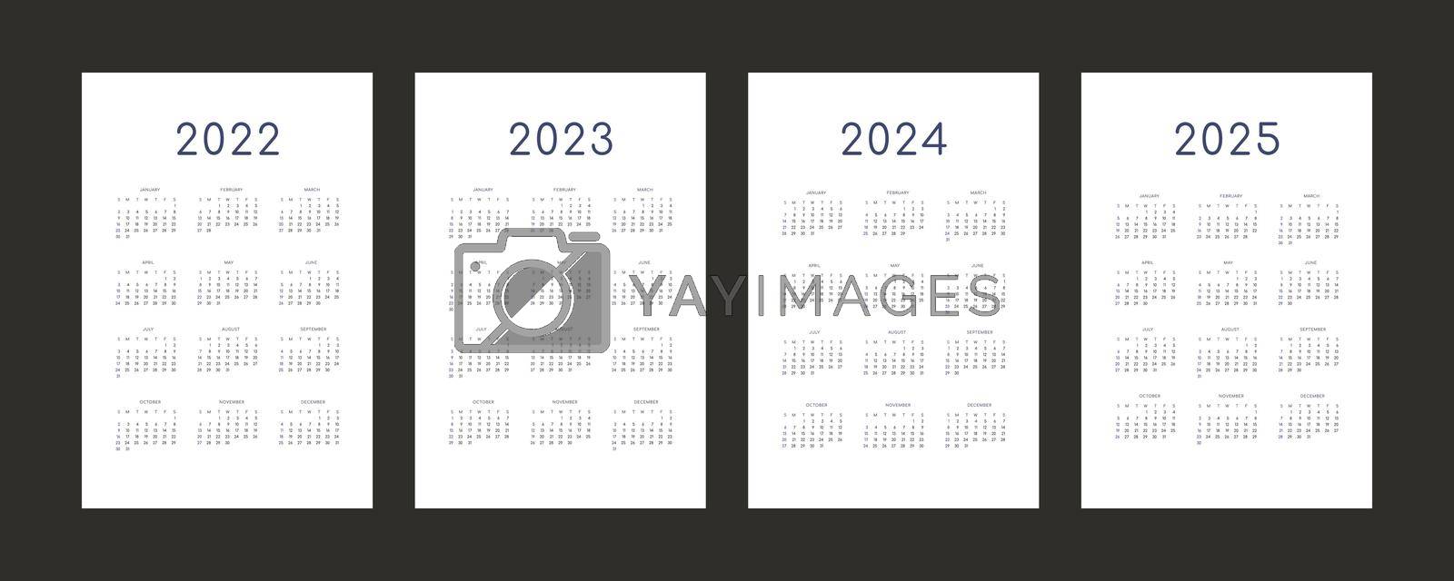 Royalty free image of 2022 2023 2024 2025 calendar individual schedule template in minimalist trendy style. Week starts on sunday by MariaTem