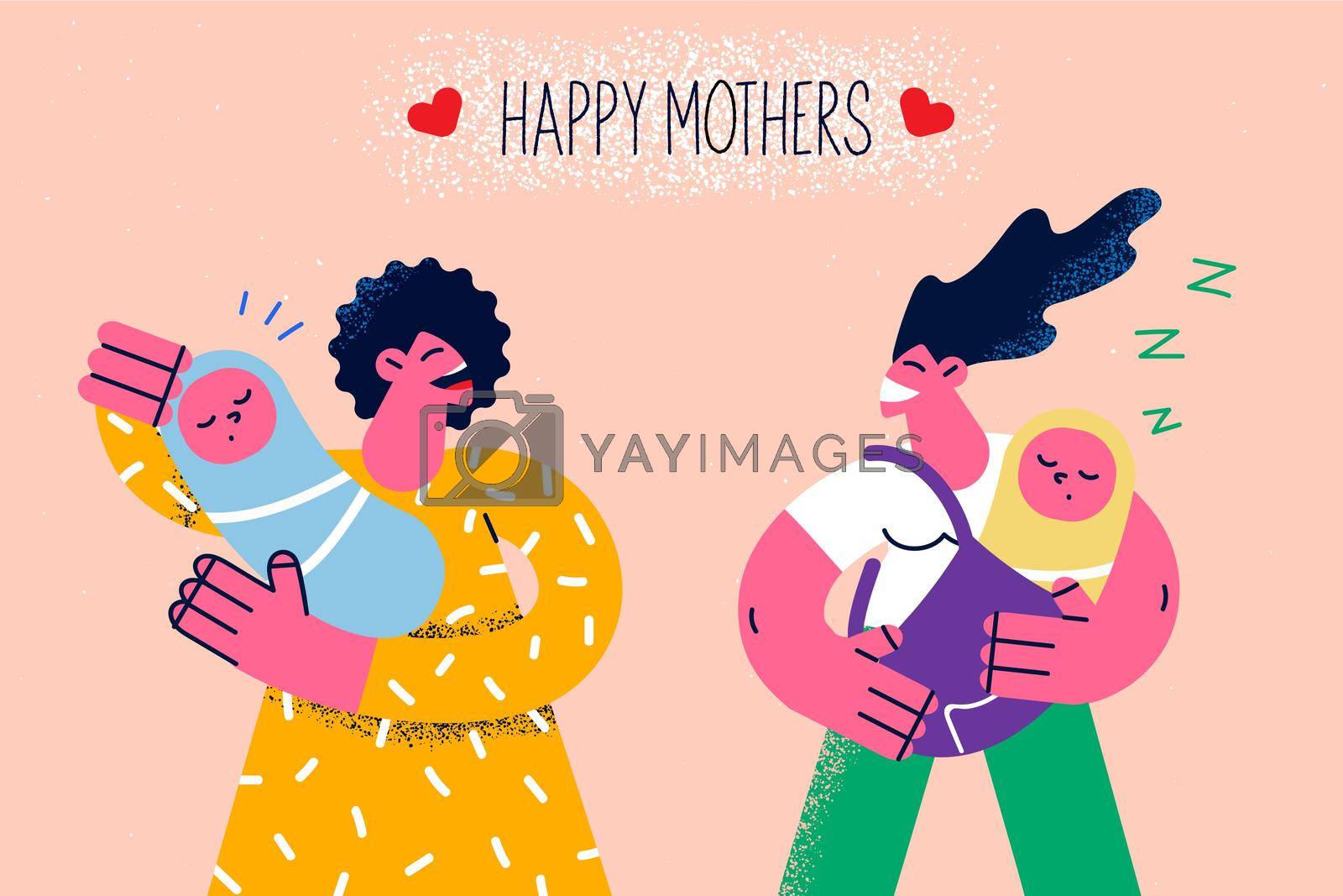 Royalty free image of Smiling mothers with newborn babies enjoy motherhood by Vasilyeu