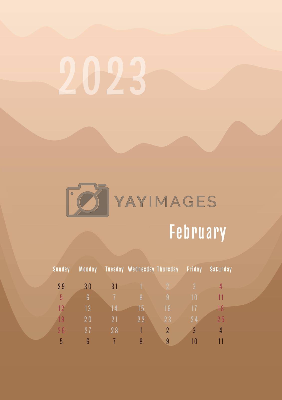 Royalty free image of 2023 february vertical calendar every month separately. monthly personal planner template. Peak silhouette abstract gradient colorful background, design for print and digital by MariaTem