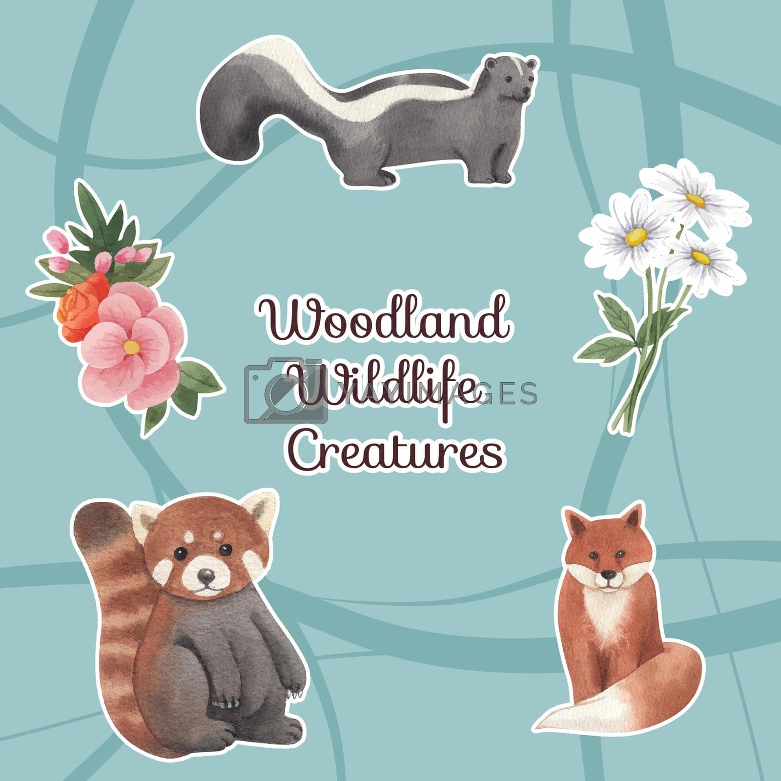 Royalty free image of Sticker template with spring woodland wildlife concept,watercolor style by Photographeeasia