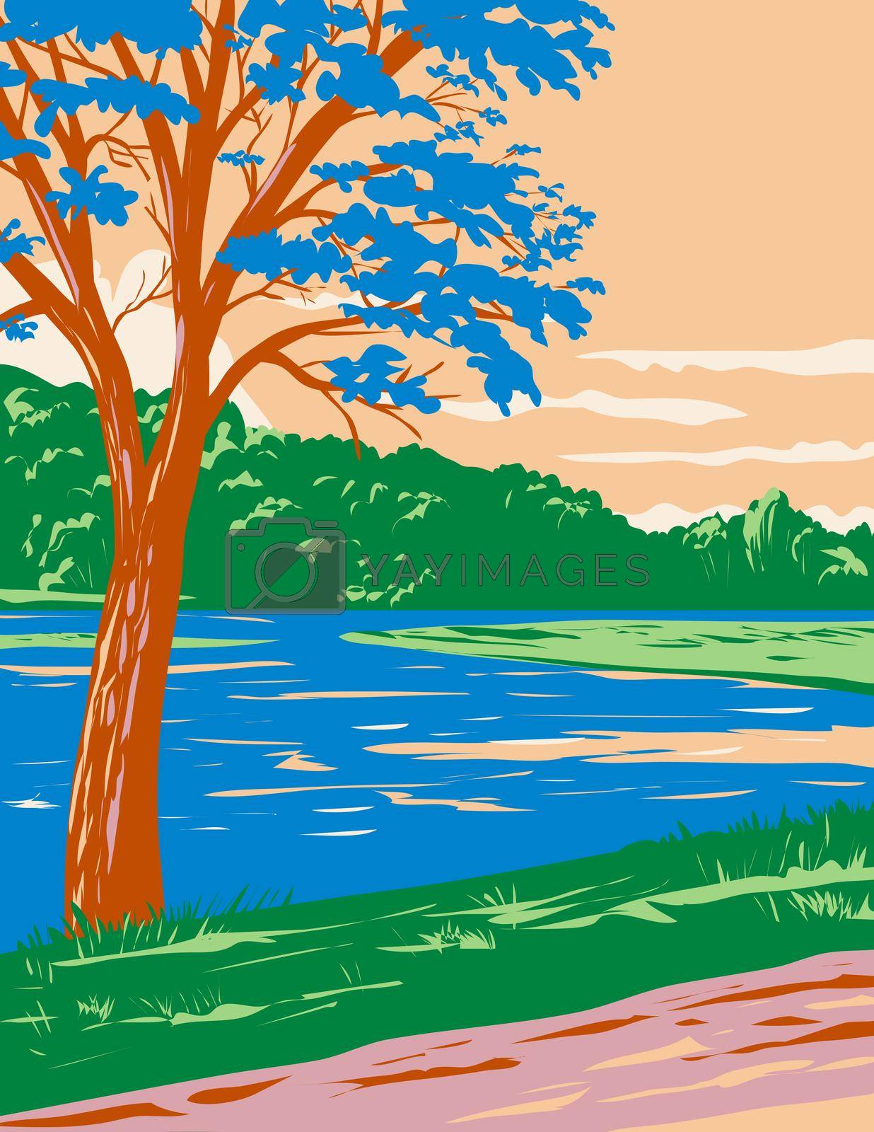 Royalty free image of Bull Shoals-White River State Park with the Best Trout Fishing Stream in Baxter and Marion Counties in Arkansas WPA Poster Art by patrimonio