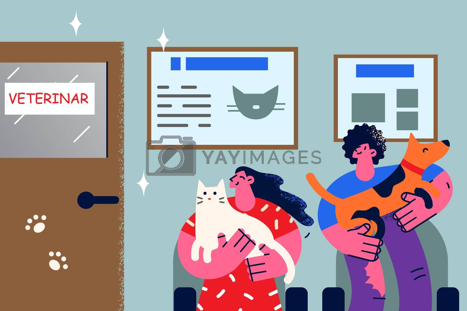Royalty free image of People with pets in line to vet doctor by Vasilyeu