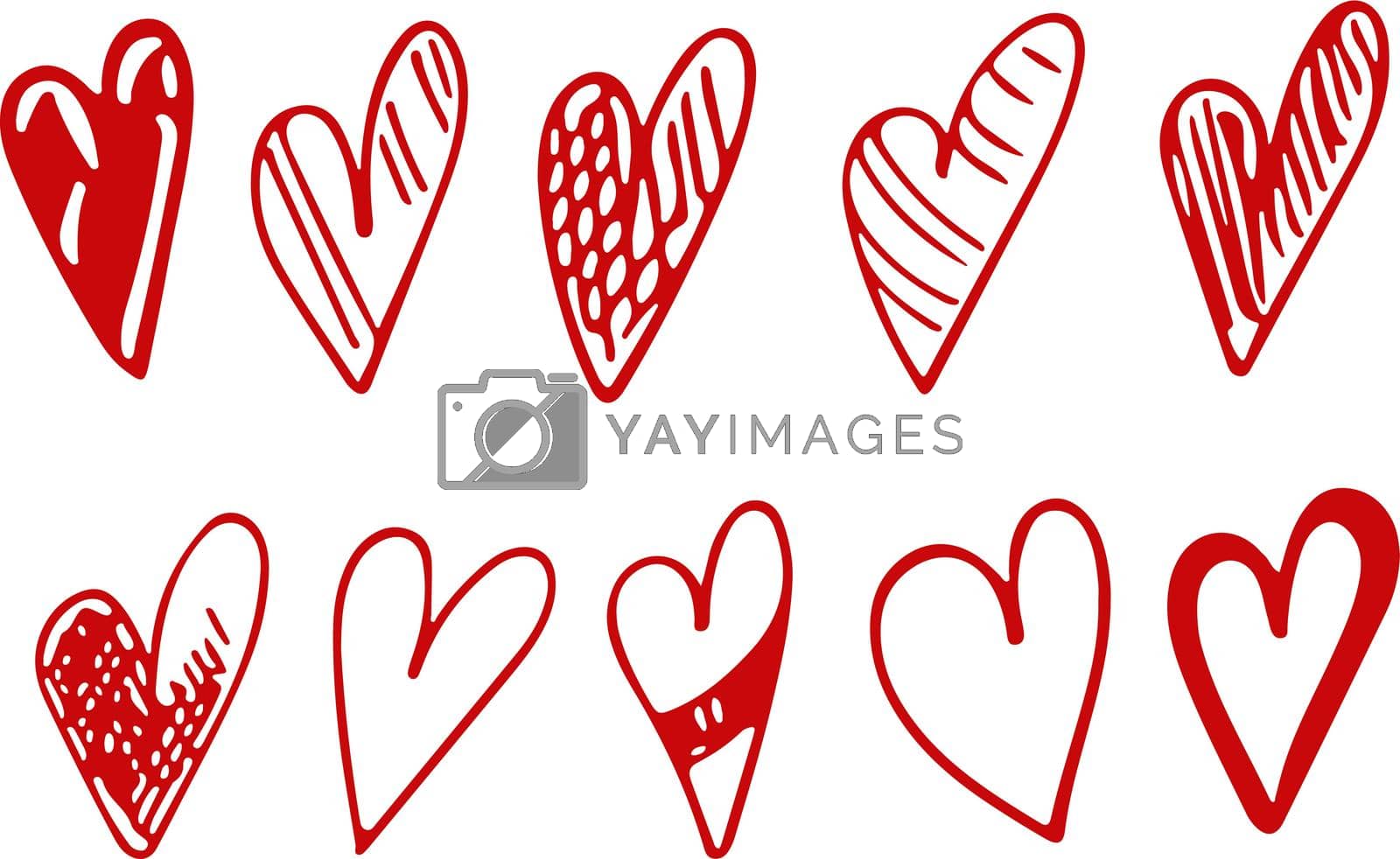 Royalty free image of Collection set of hand drawn red doodle scribble hearts isolated on white background by Voodziavka
