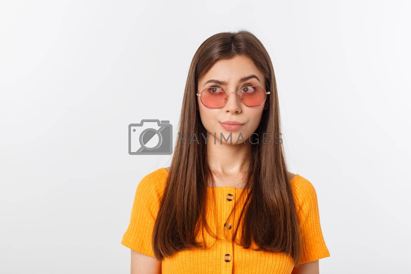Fashion girl hipster in glasses. White background isolated