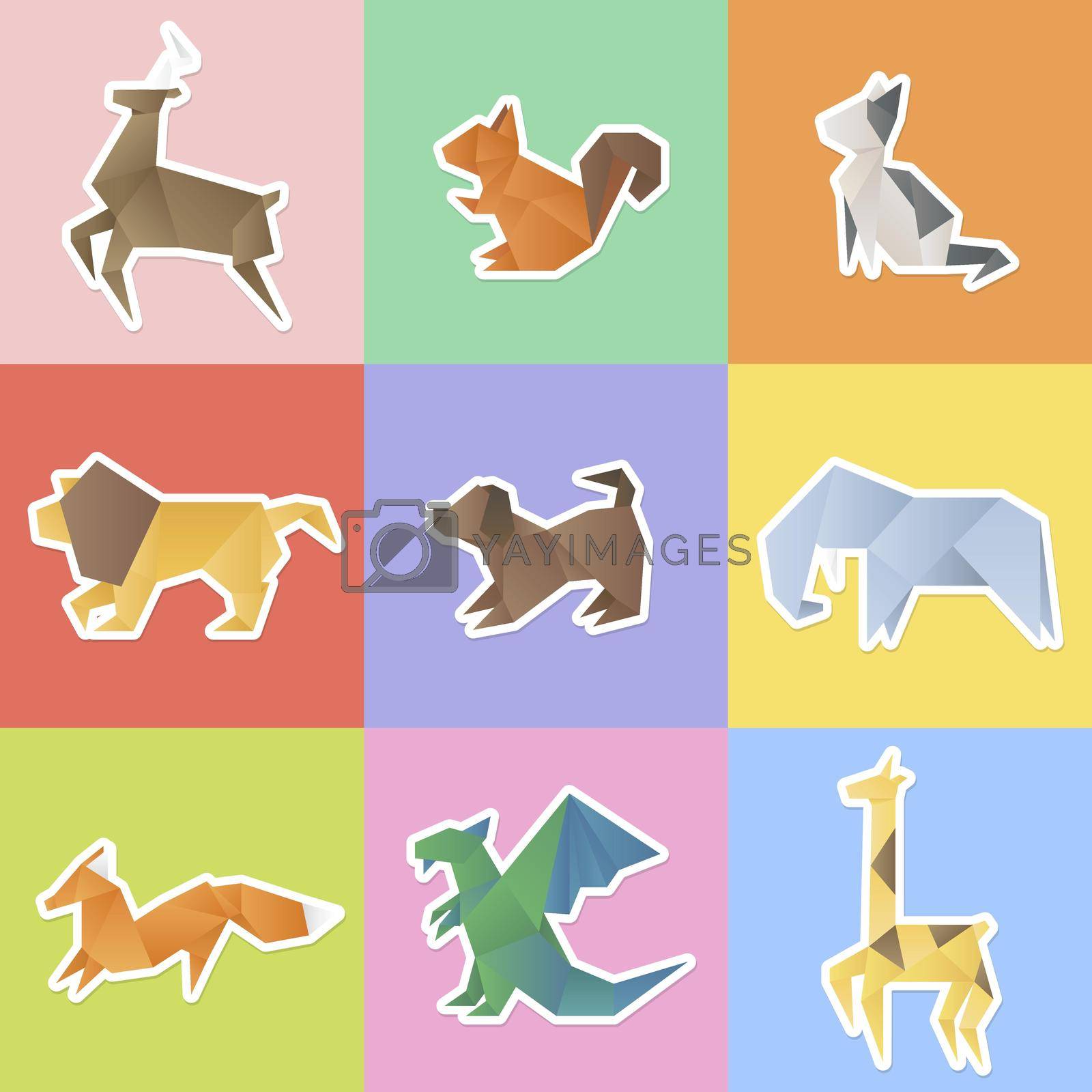 Origami animals sticker vector set