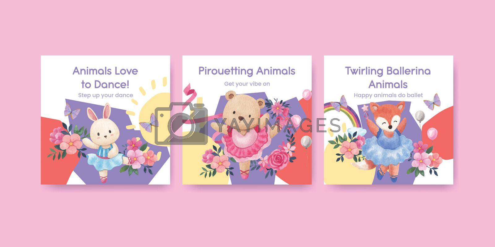 Royalty free image of Banner template with Fairy ballerinas animals concept,watercolor style by Photographeeasia