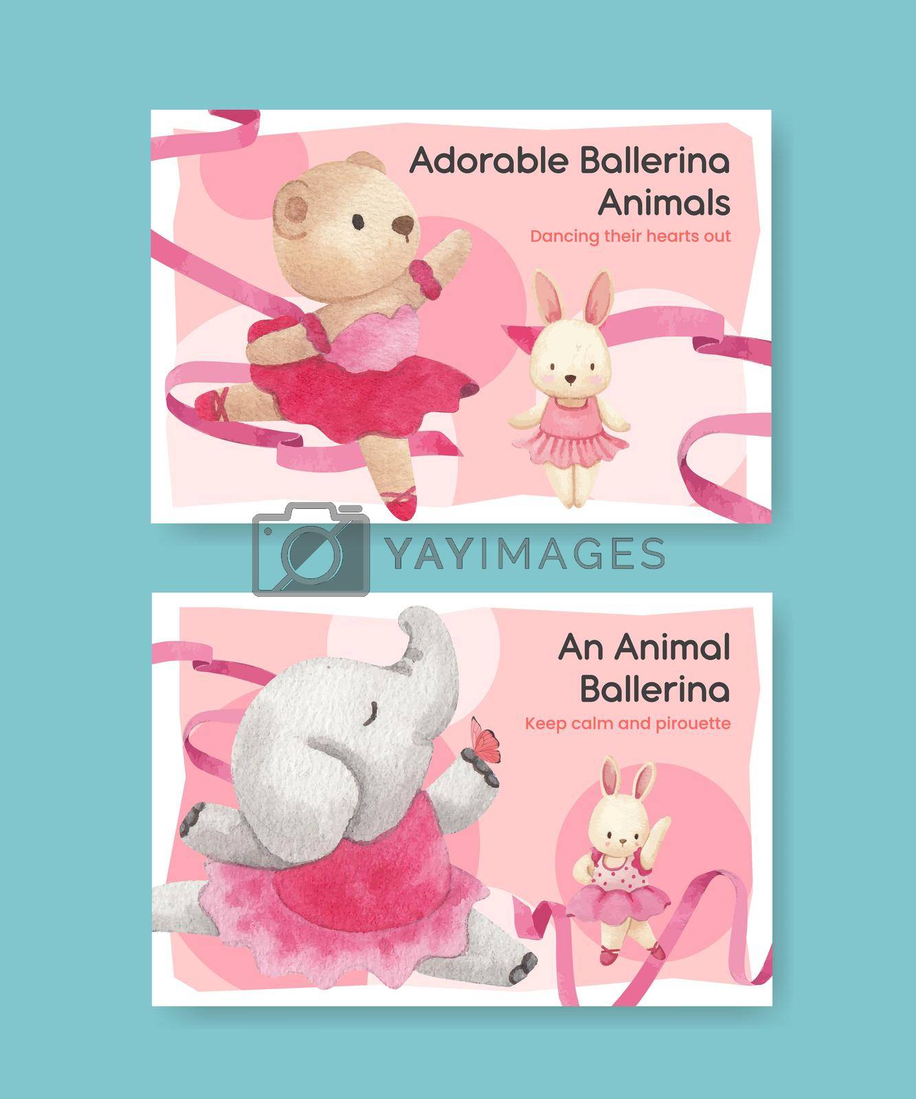 Facebook template with Fairy ballerinas animals concept,watercolor style

