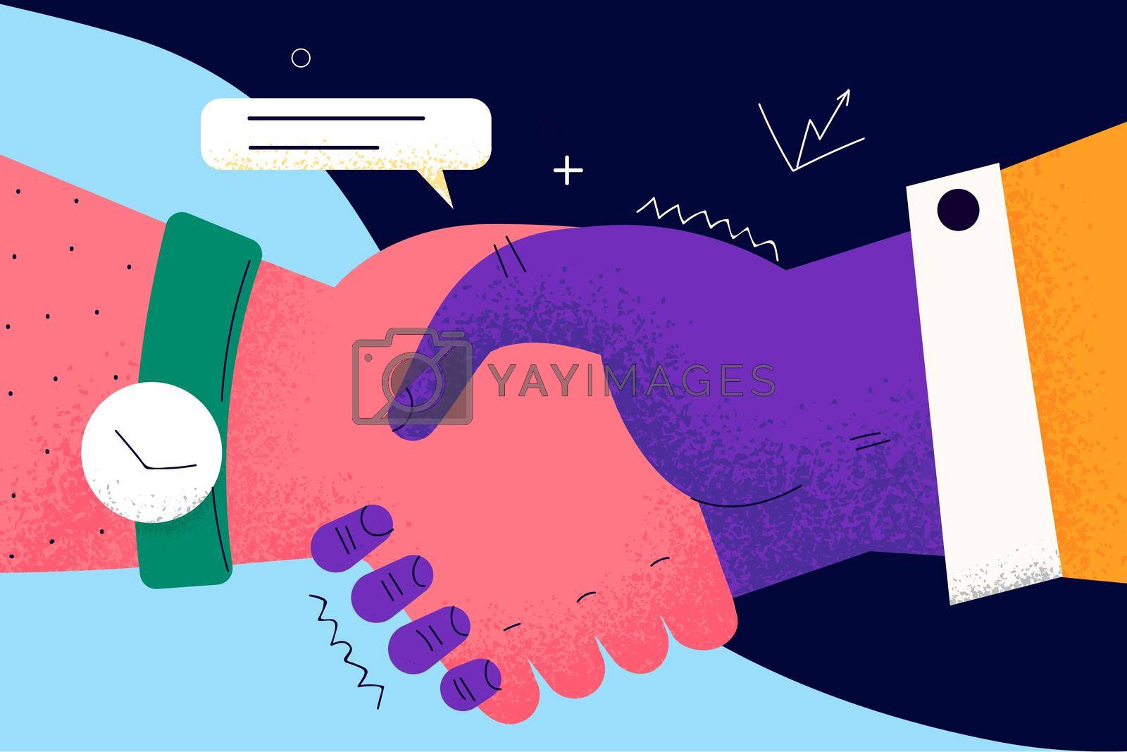 Handshake, deal, business agreement concept. Close-up of business people partners handshake after successful negotiations making deal in office vector illustration