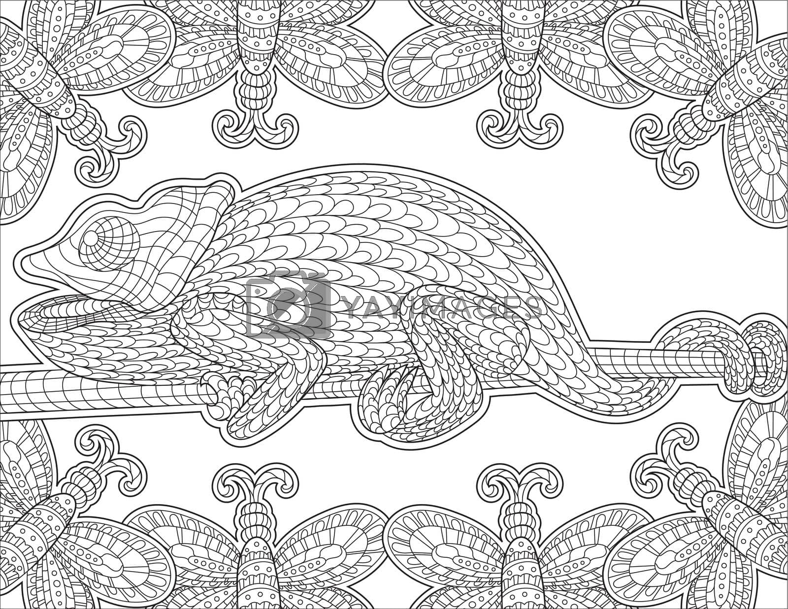 Royalty free image of Chameleon Line Drawing Surreounded With Butterfly Frame For Detailed Colouring Book by nialowwa