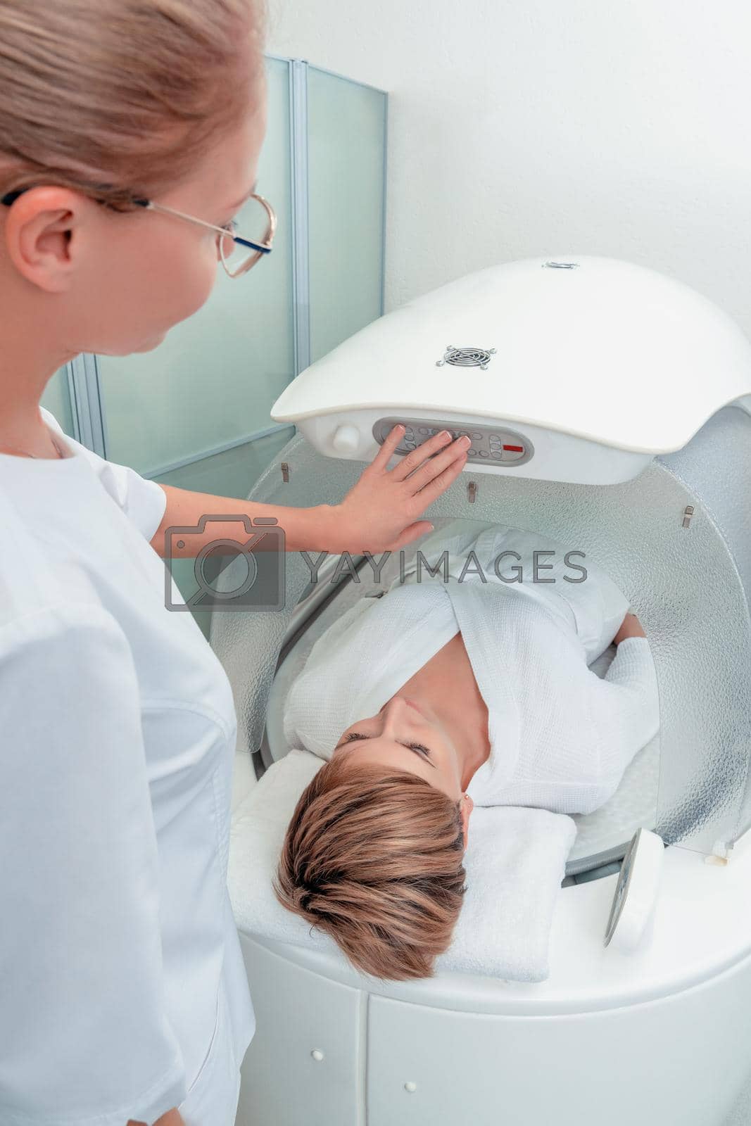 hydromassage bathtub in a cosmetological clinic, spa capsule