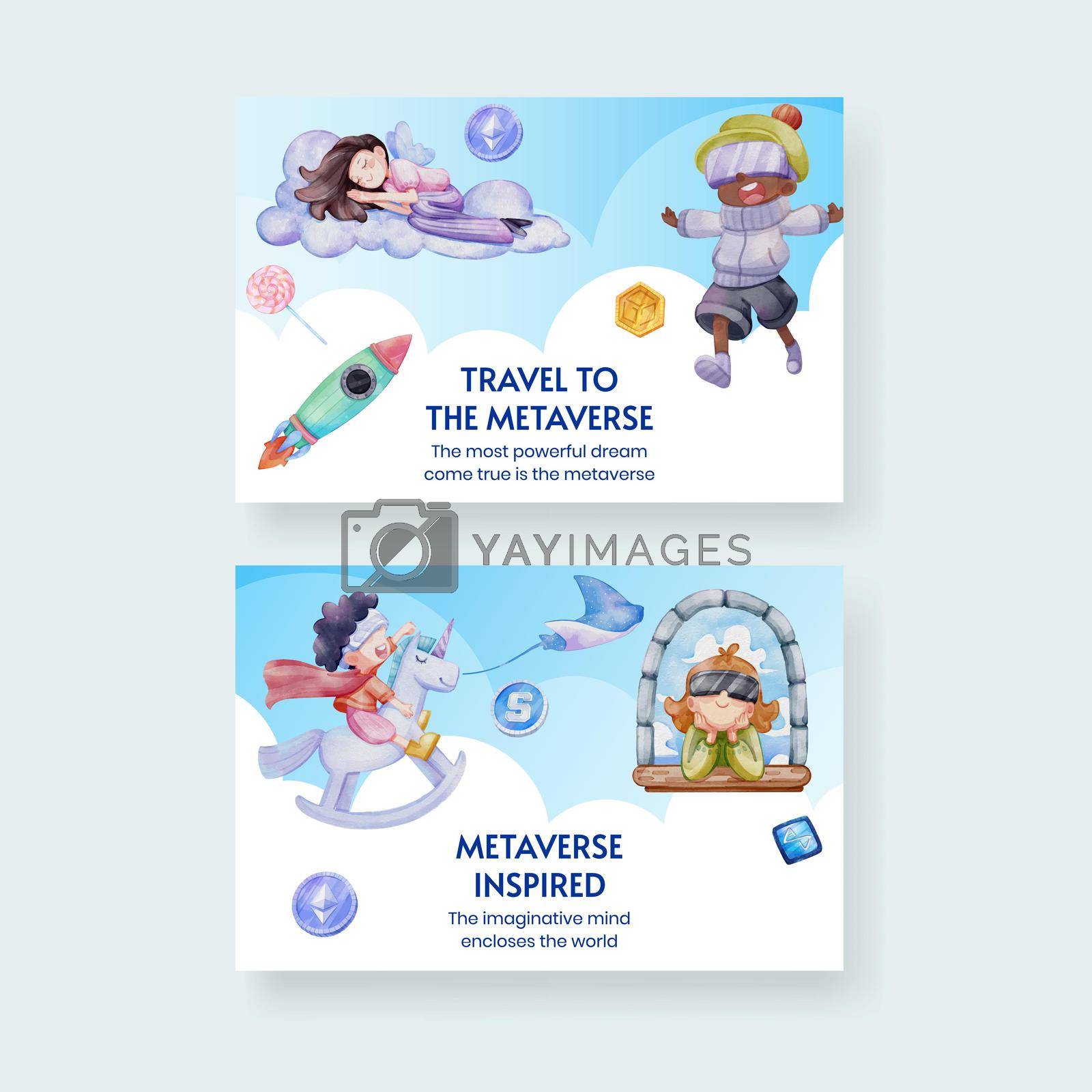 Facebook template with metaverse technology concept,watercolor style 
