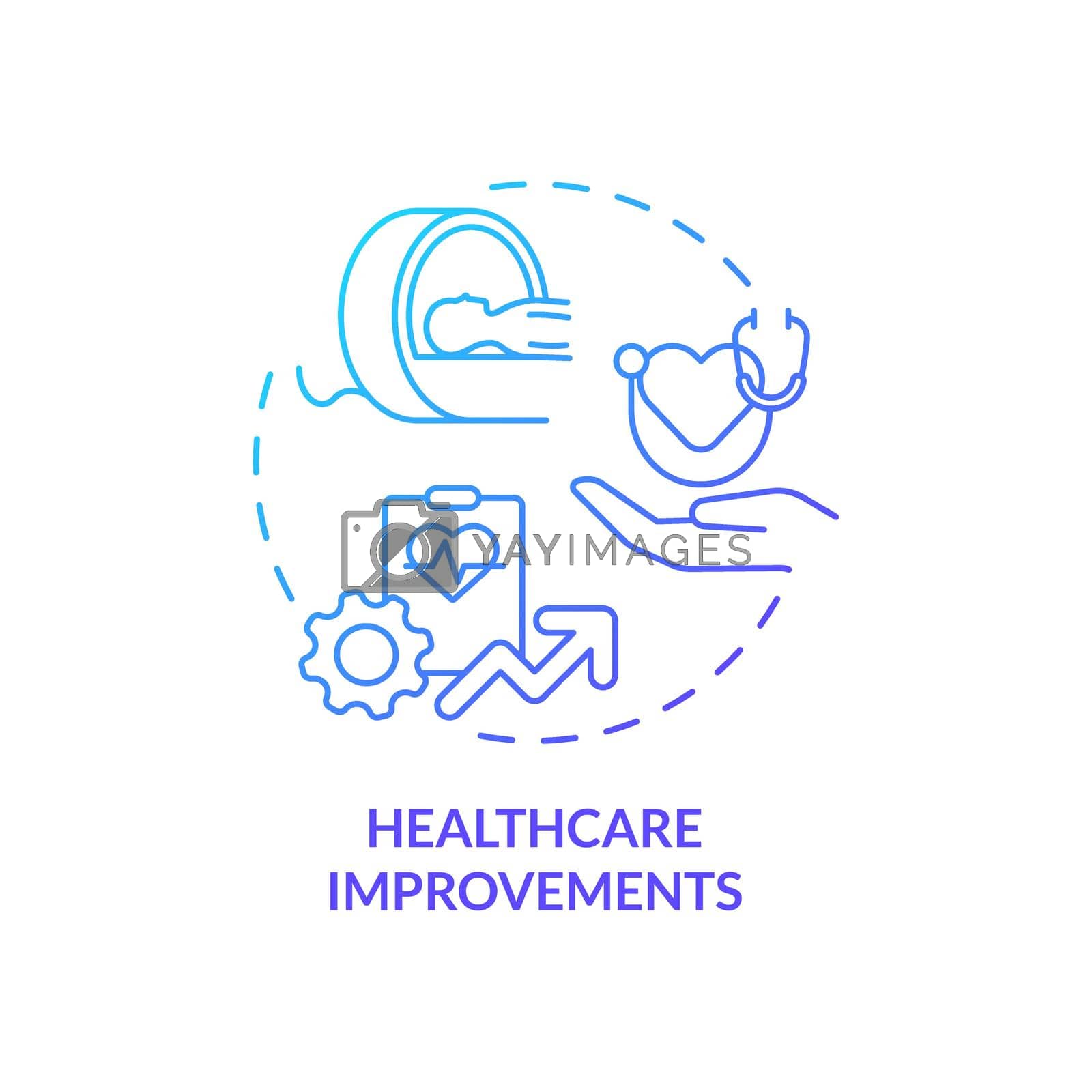Healthcare improvements blue gradient concept icon. Rural electrification economic benefits abstract idea thin line illustration. Isolated outline drawing. Roboto-Medium, Myriad Pro-Bold fonts used